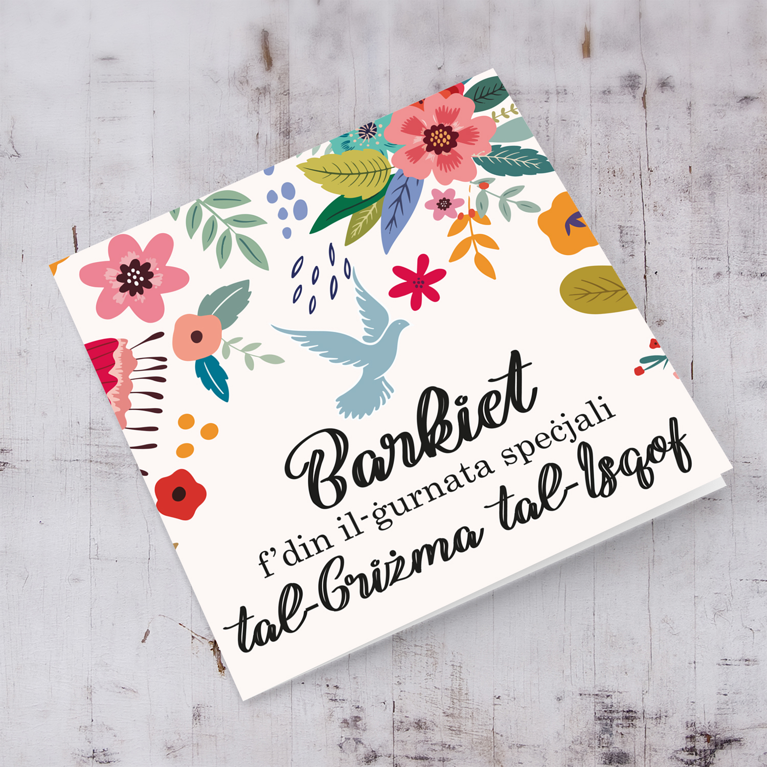Floral themed confirmation card with Holy Ghost in Maltese for girls
