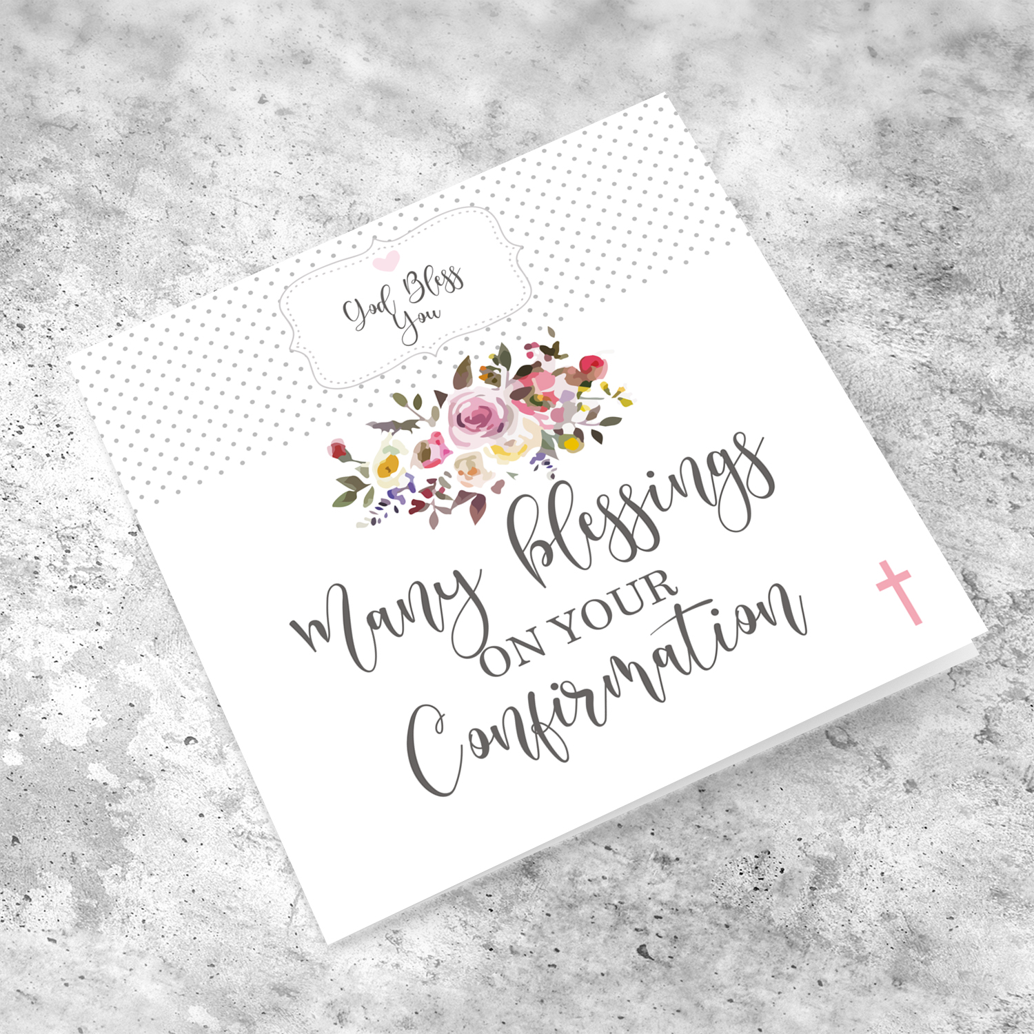Minimalist Confirmation card with flowers in English for girls