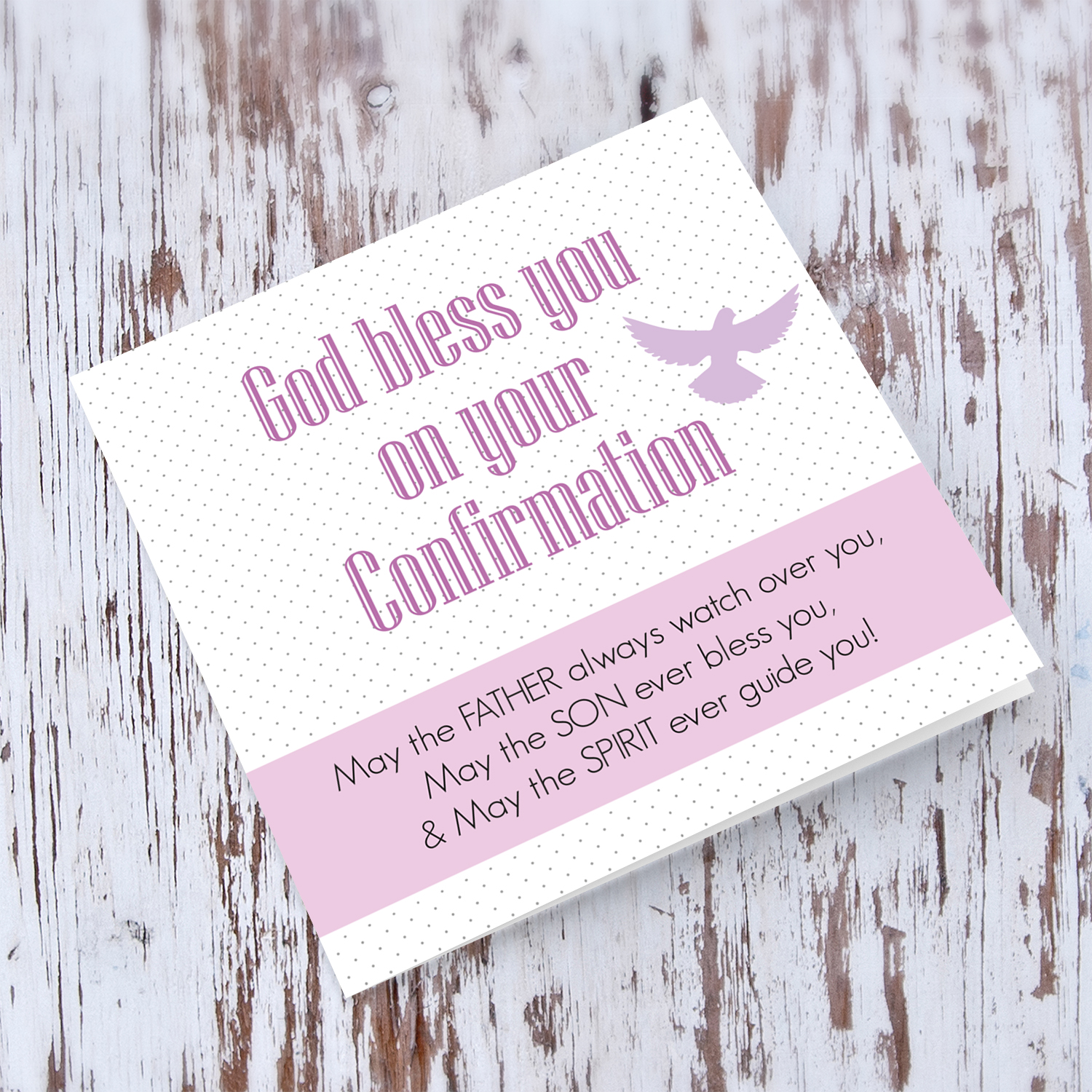 Spotted background Confirmation card in English with pink sash and holy spirit