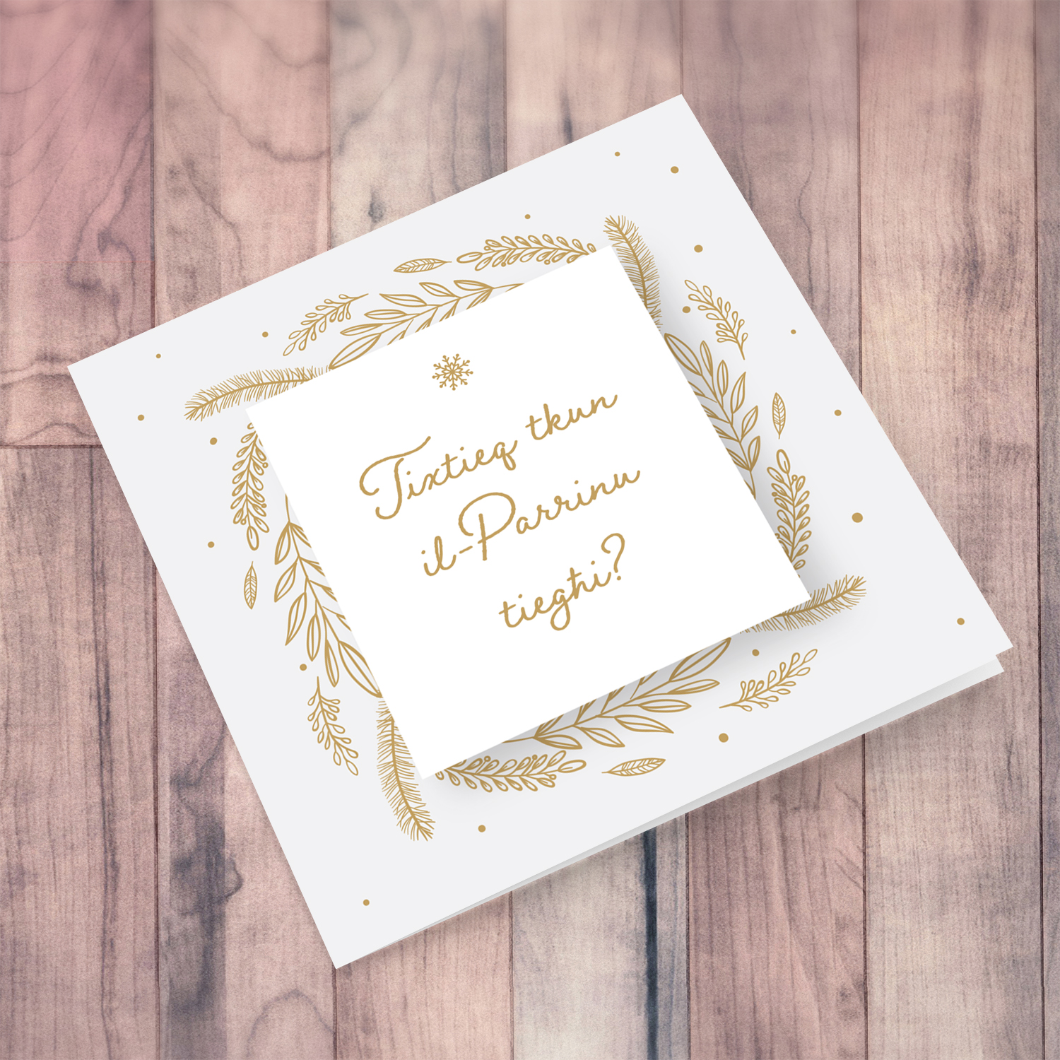 Golden leaves themed card for Sponsor/Parrinu/Godfather (male) in Maltese 