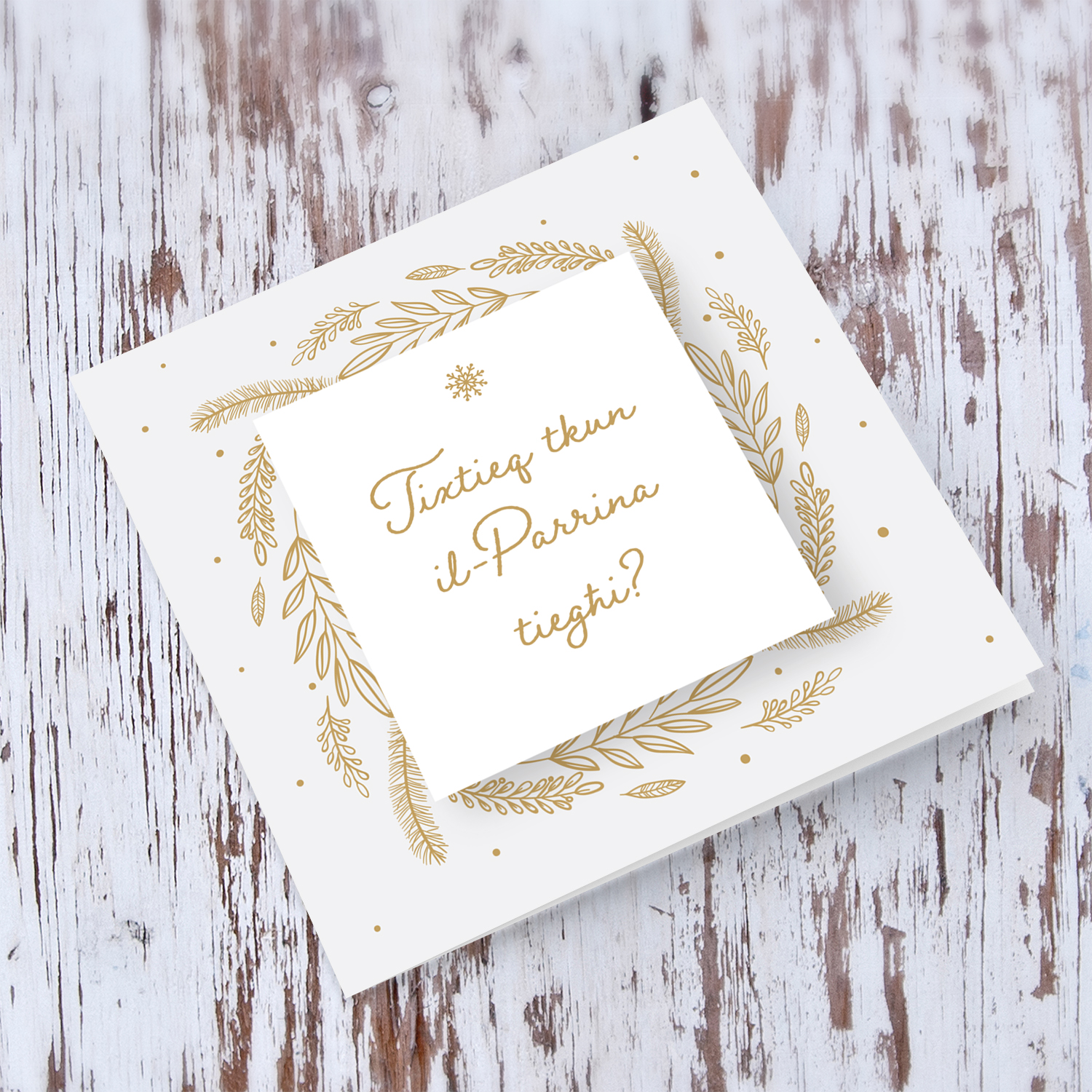 Golden leaves themed card for Sponsor/Parrina/Godmother (female) in Maltese 