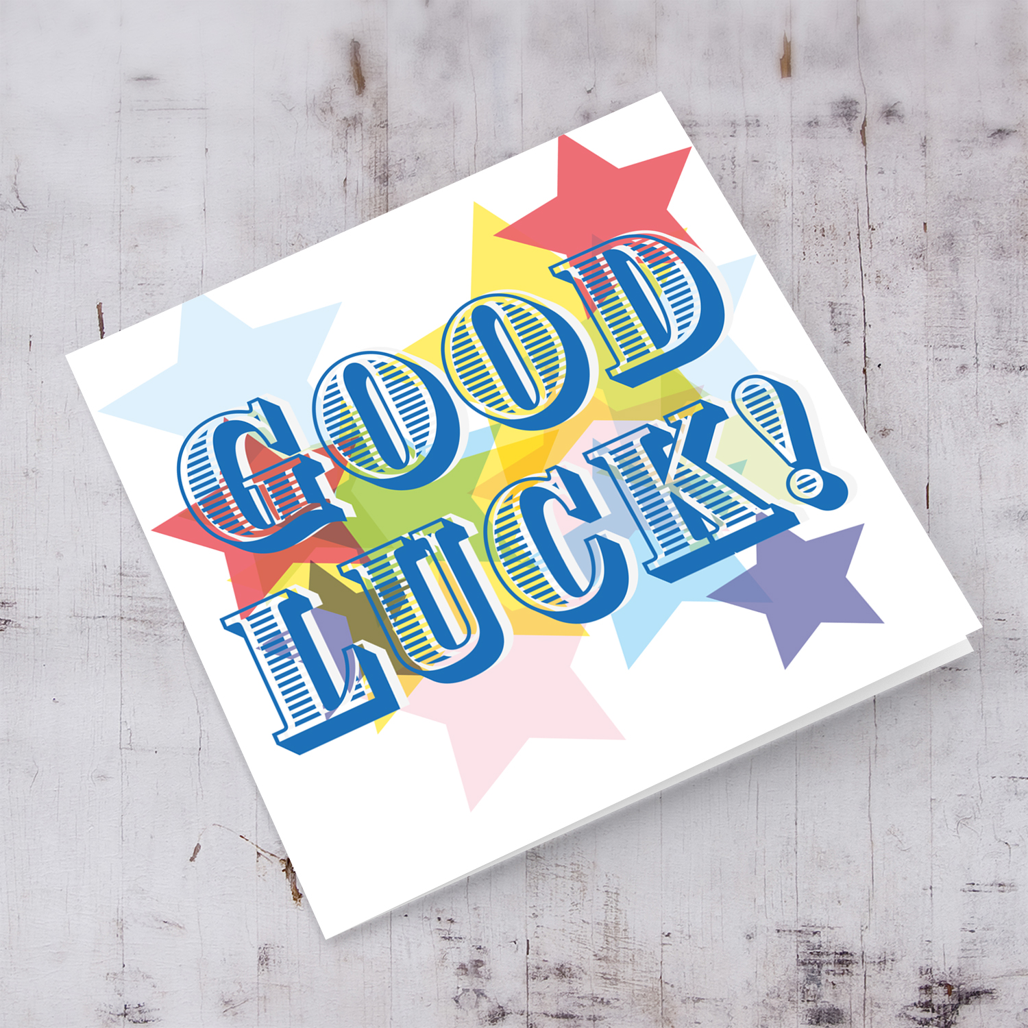 Colourful scattered hearts with big Good luck in English