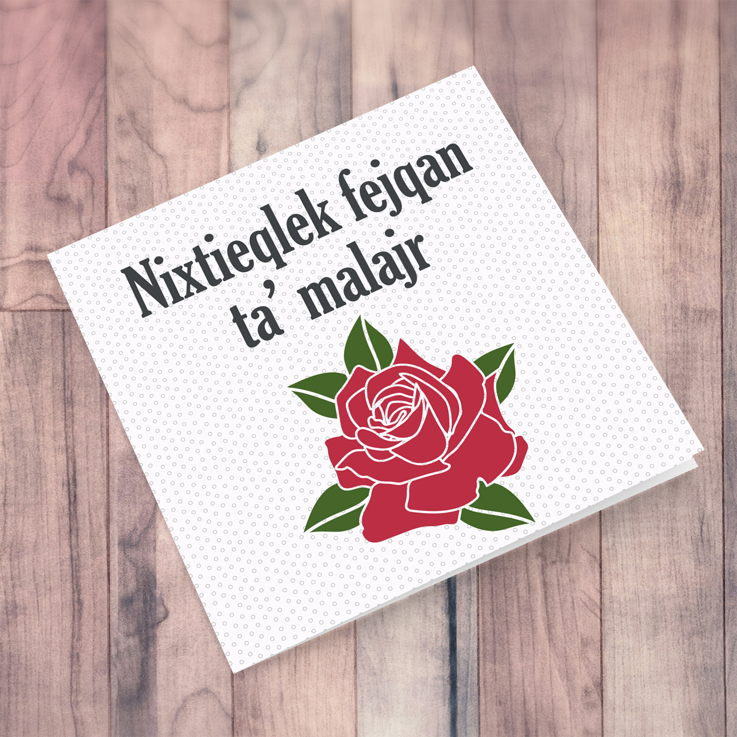 Red rose themed get well soon card in Maltese