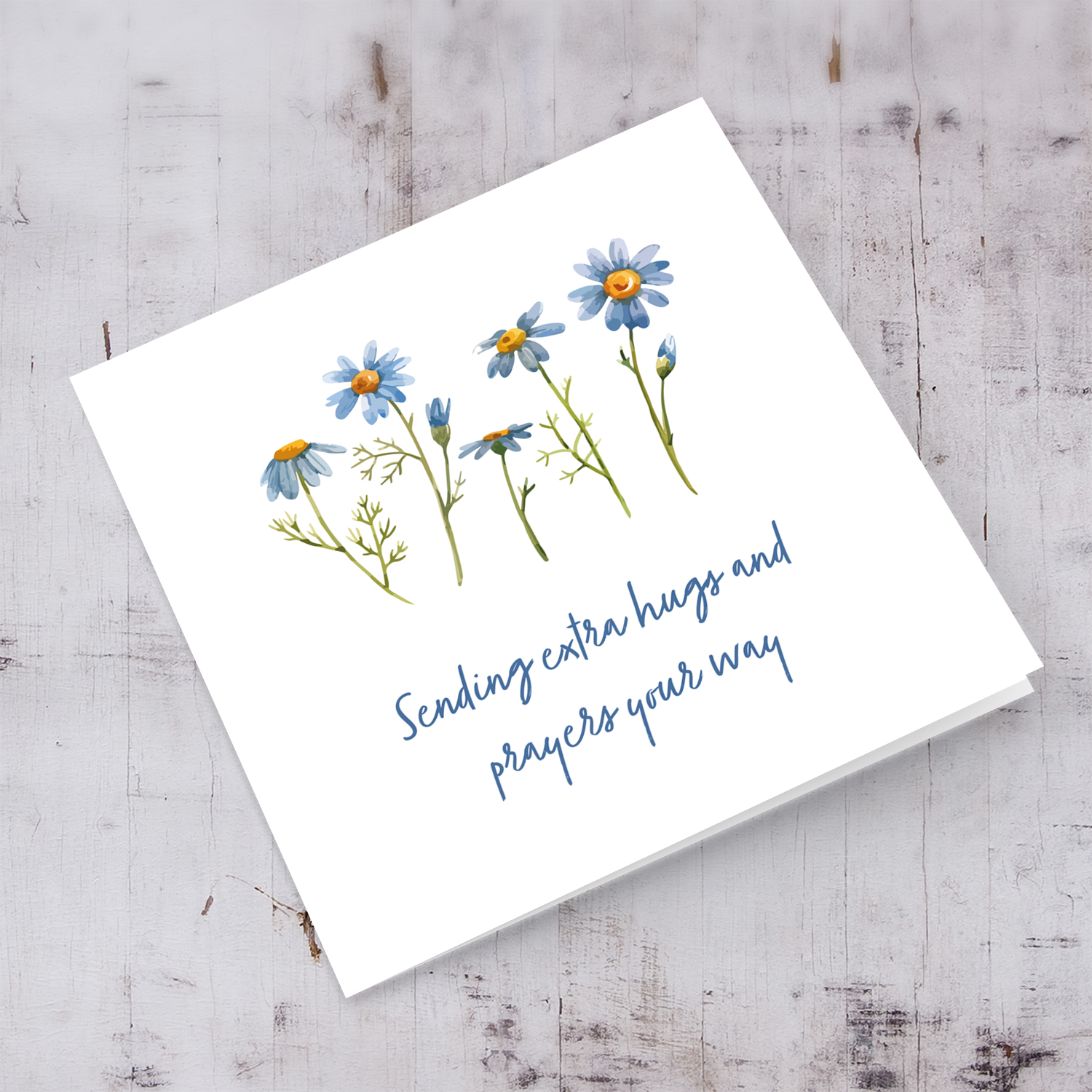 Minimalist blue flowers card - sending extra hugs and prayers your way