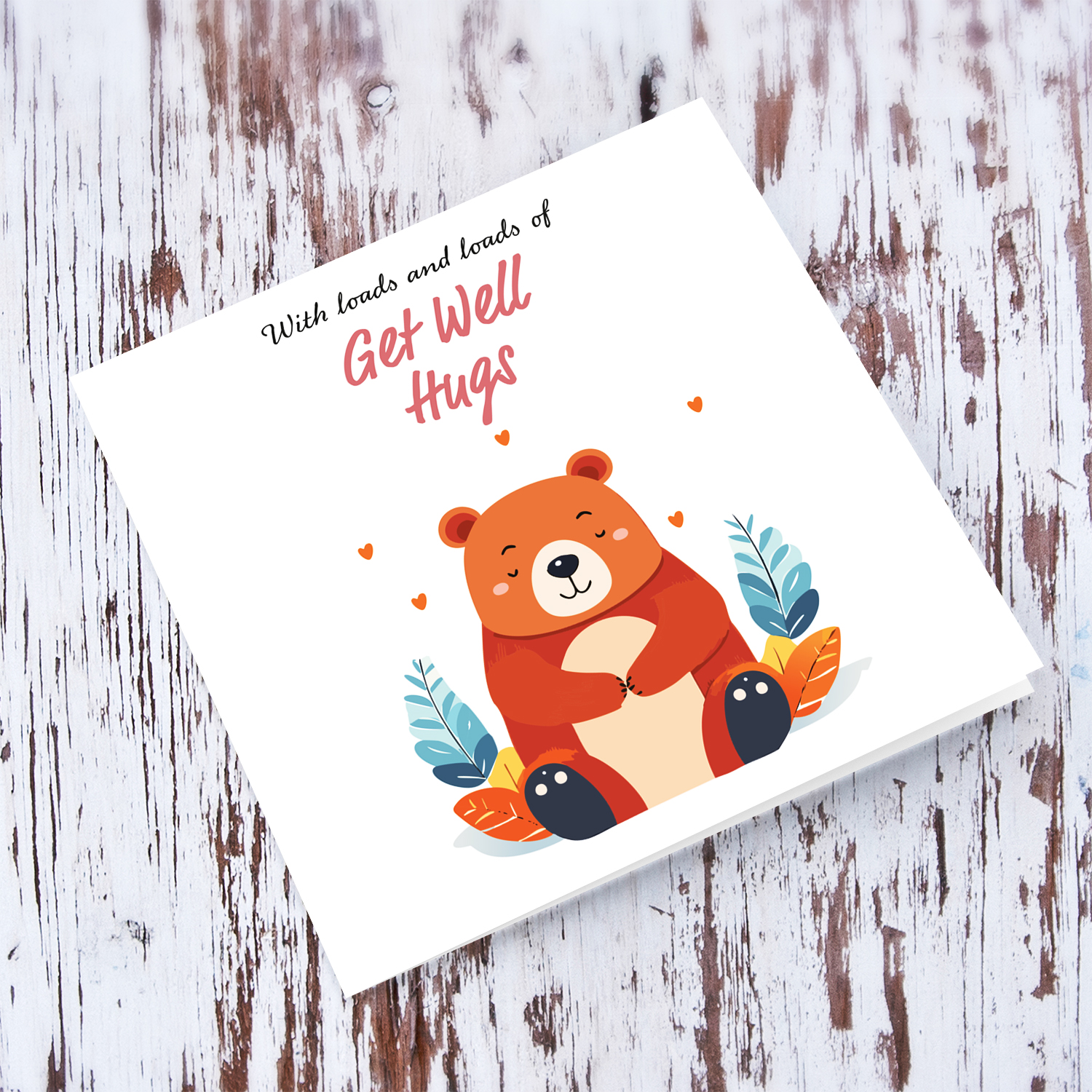 Cute bear themed get well soon card in English