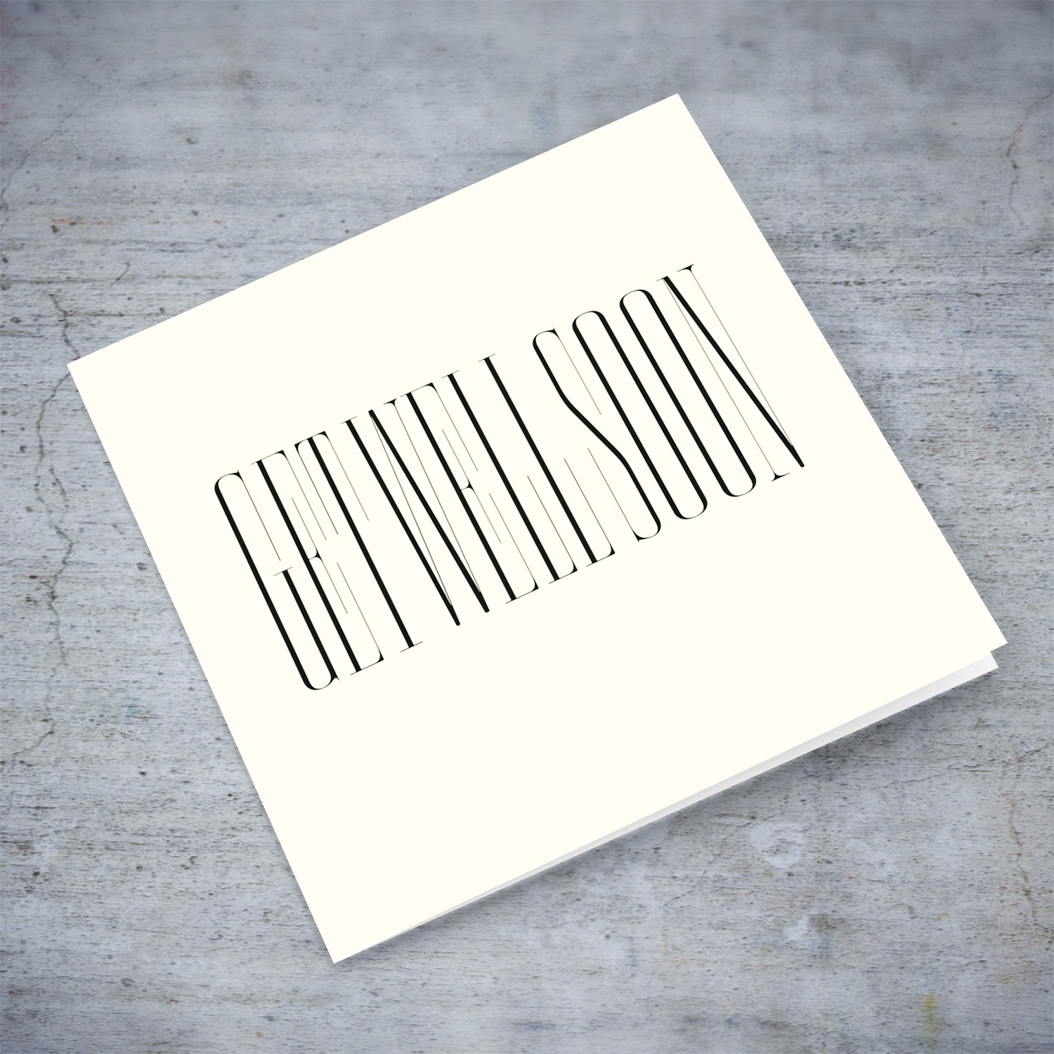 Minimalist text "get well soon" card in black text and cream background in English