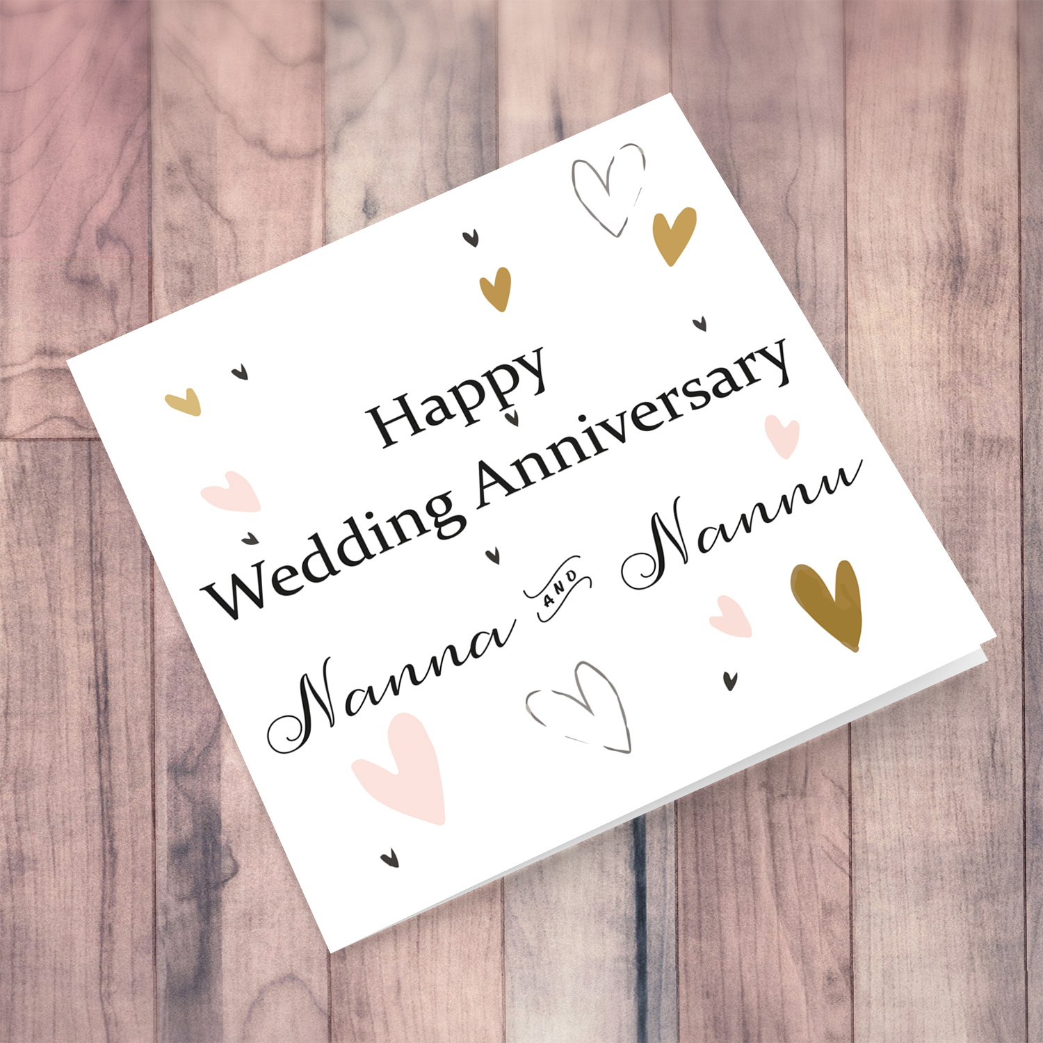 Light pink and gold hearts anniversary cards for Grandparents 