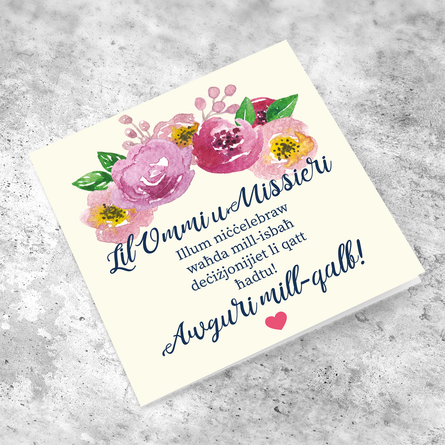Mum and dad anniversary card with floral wreath in Maltese