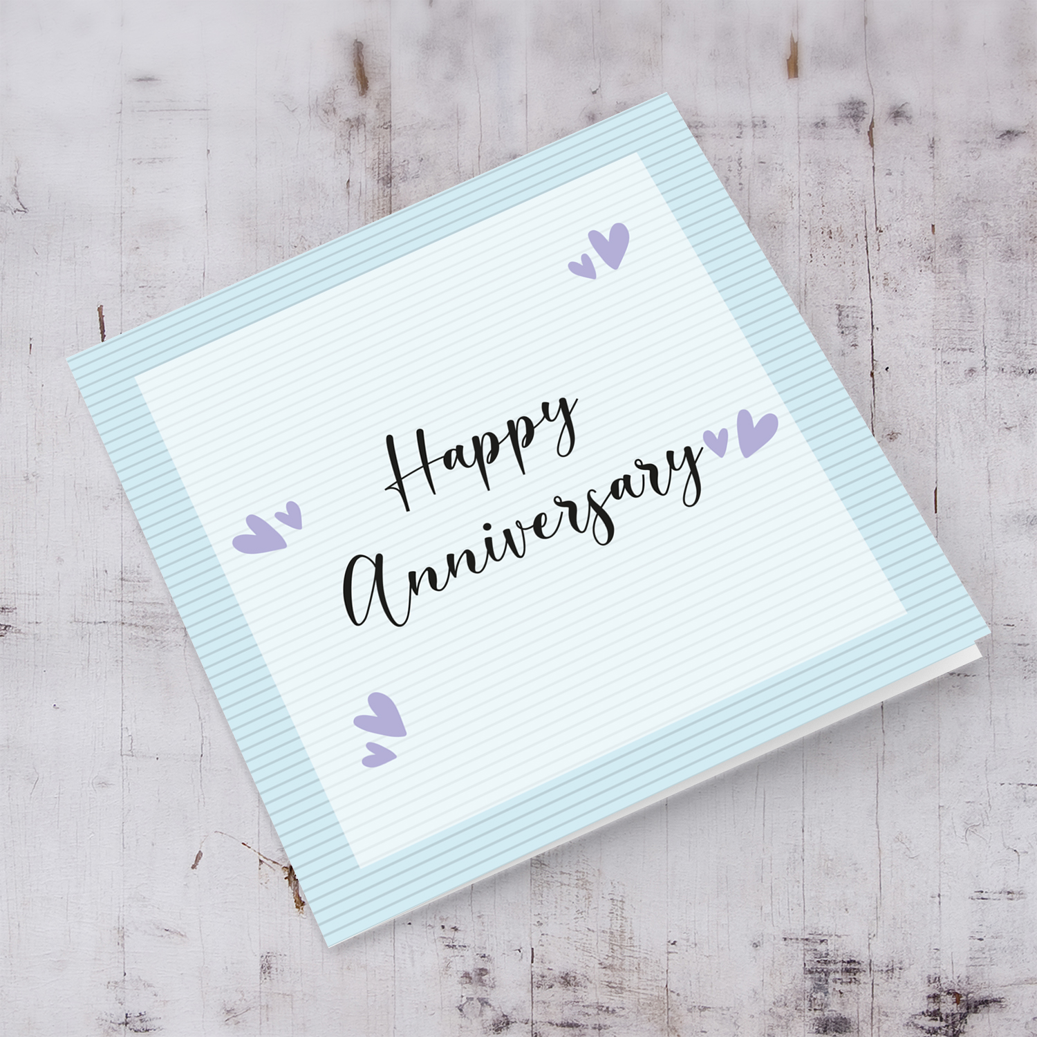 Light blue background with stripes Anniversary card in English