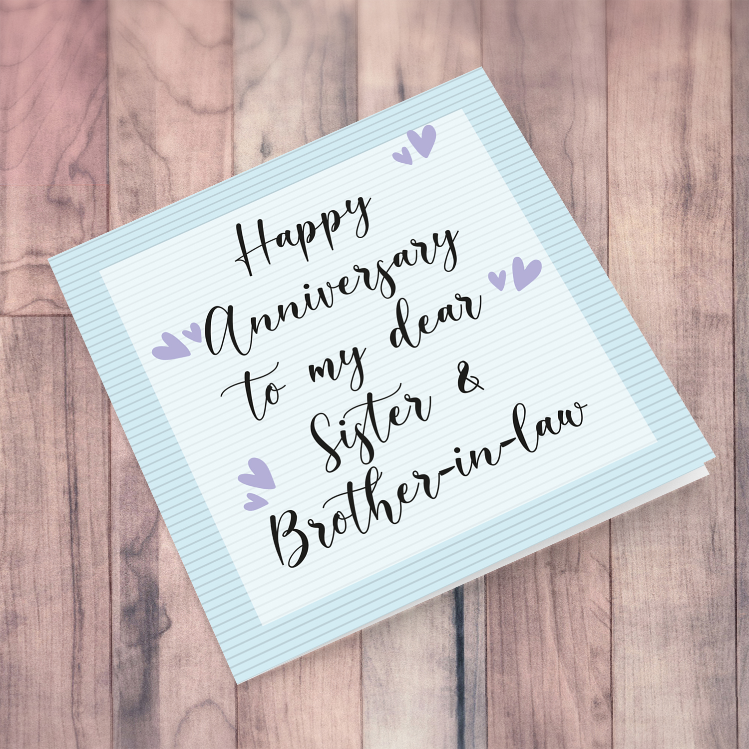 Light blue background with stripes Anniversary card in English for Sister and Brother-in-law