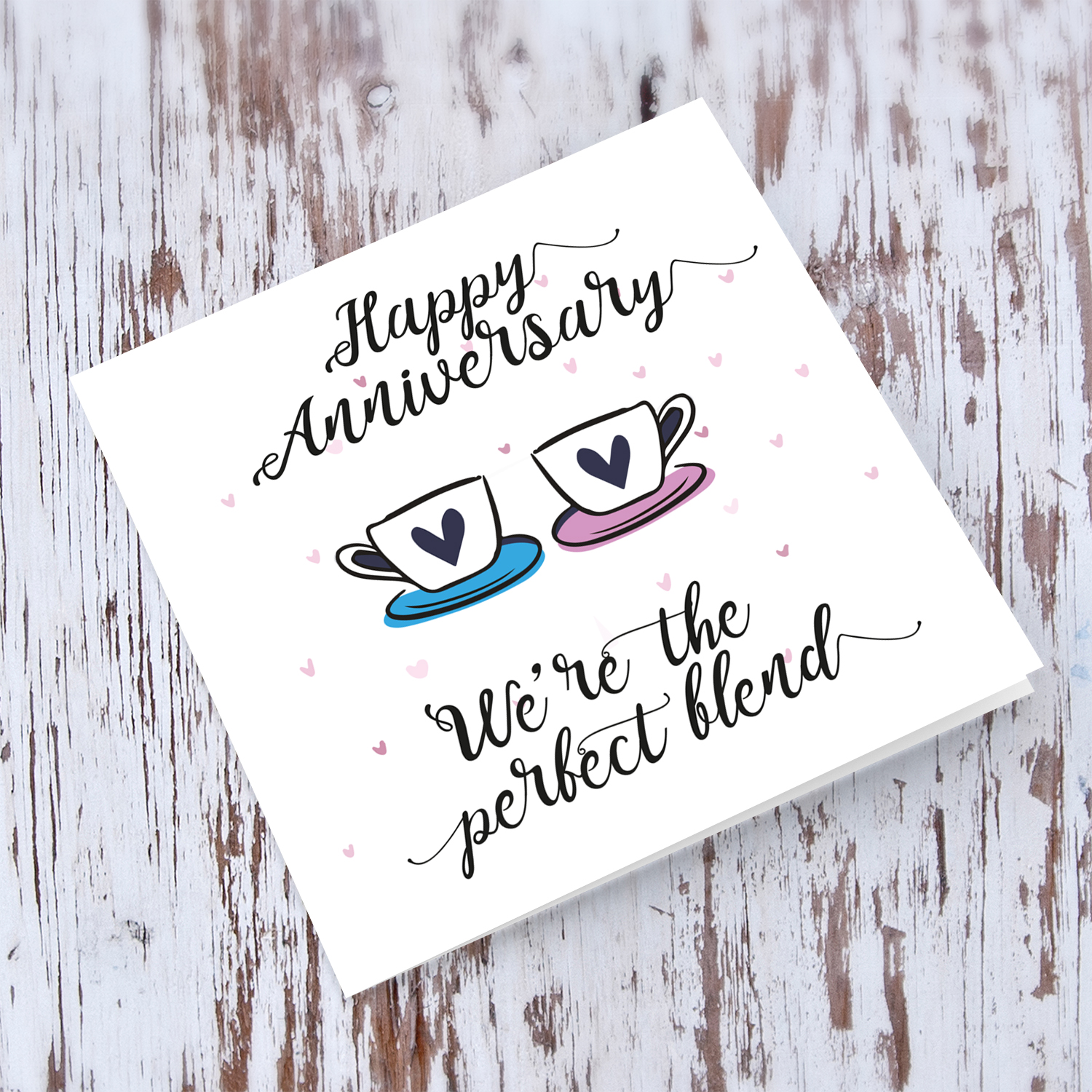 Cup themed anniversary card for husband or wife in English