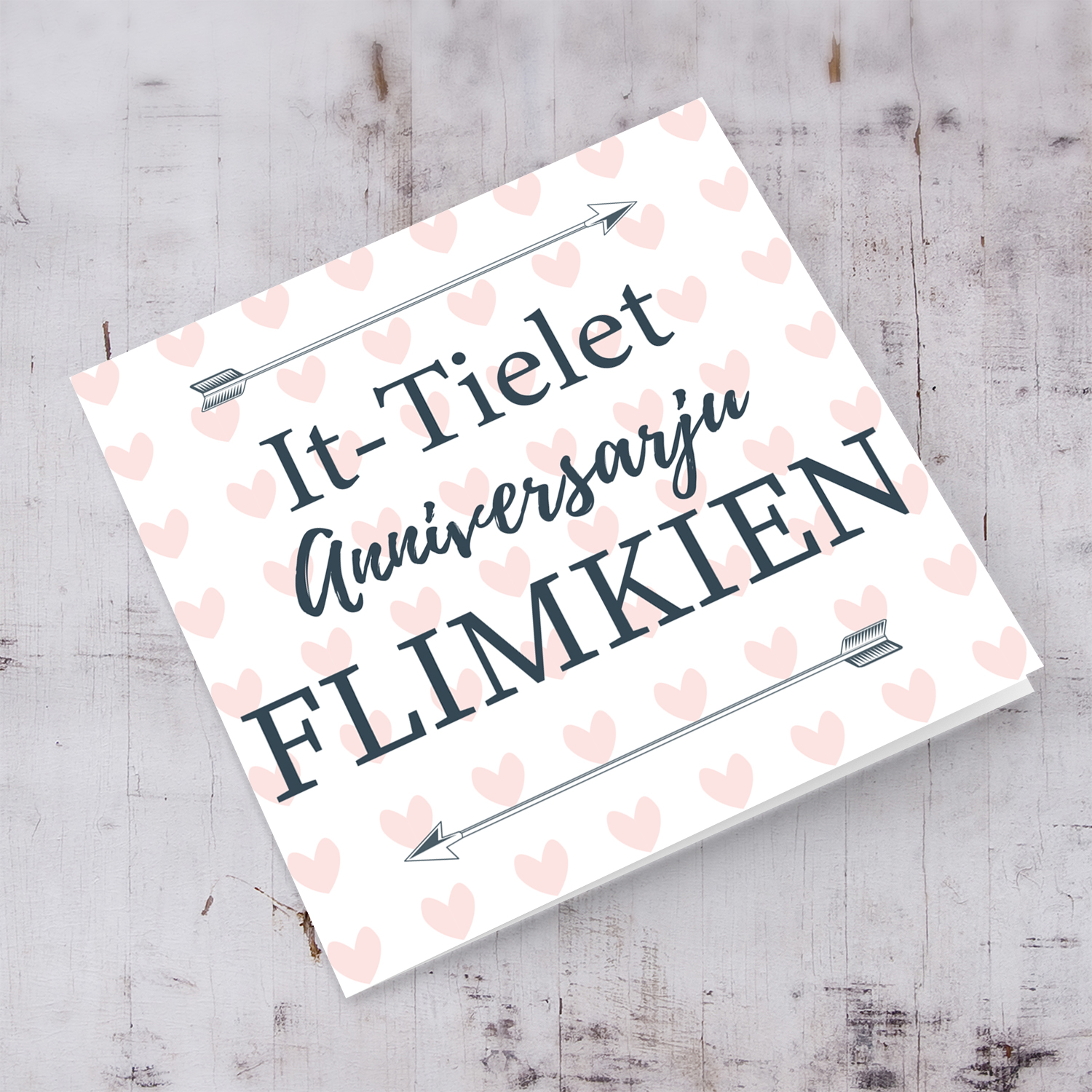 3rd Anniversary card with light pink hearts background in Maltese