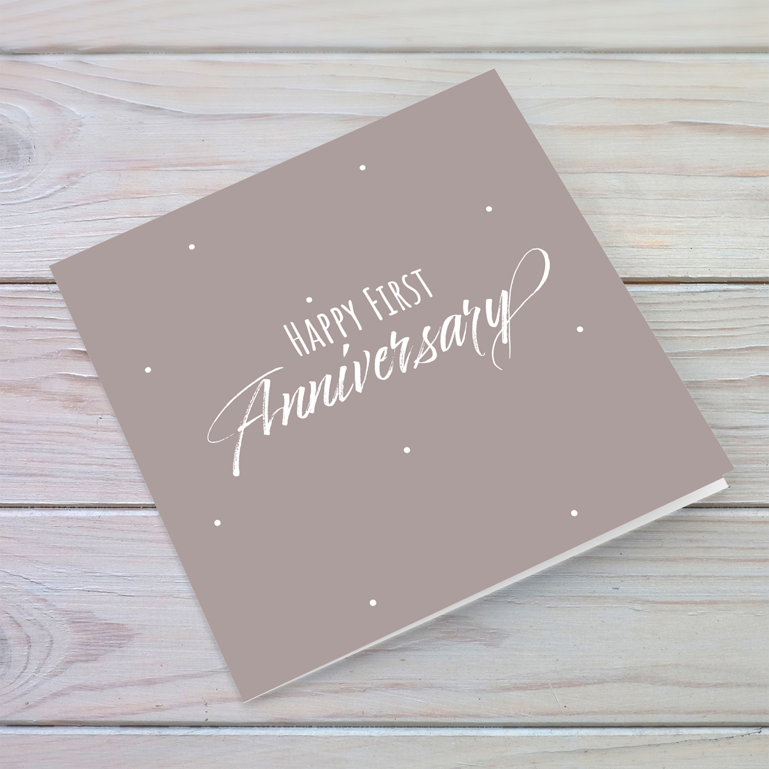 First Anniversary minimalist in taupe colour in English