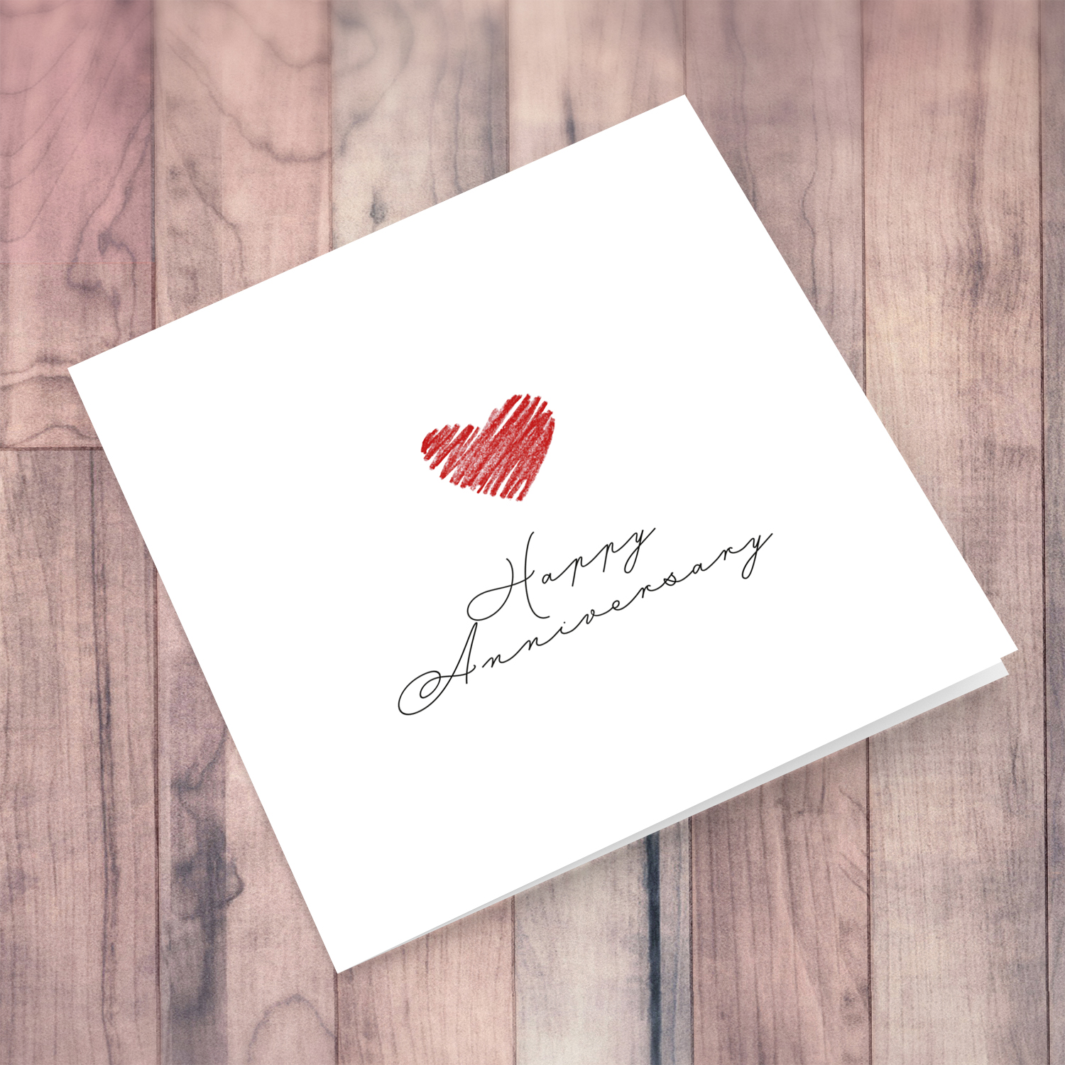 Minimalist Anniversary card with red heart and white background in English