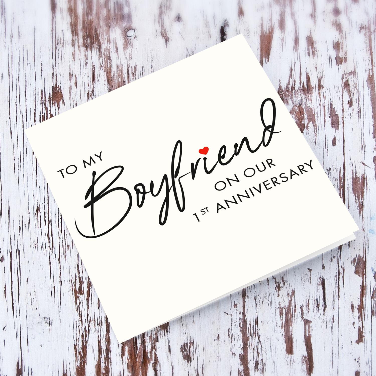 First Anniversary - Minimalist greeting card for boyfriend with red hearts in English