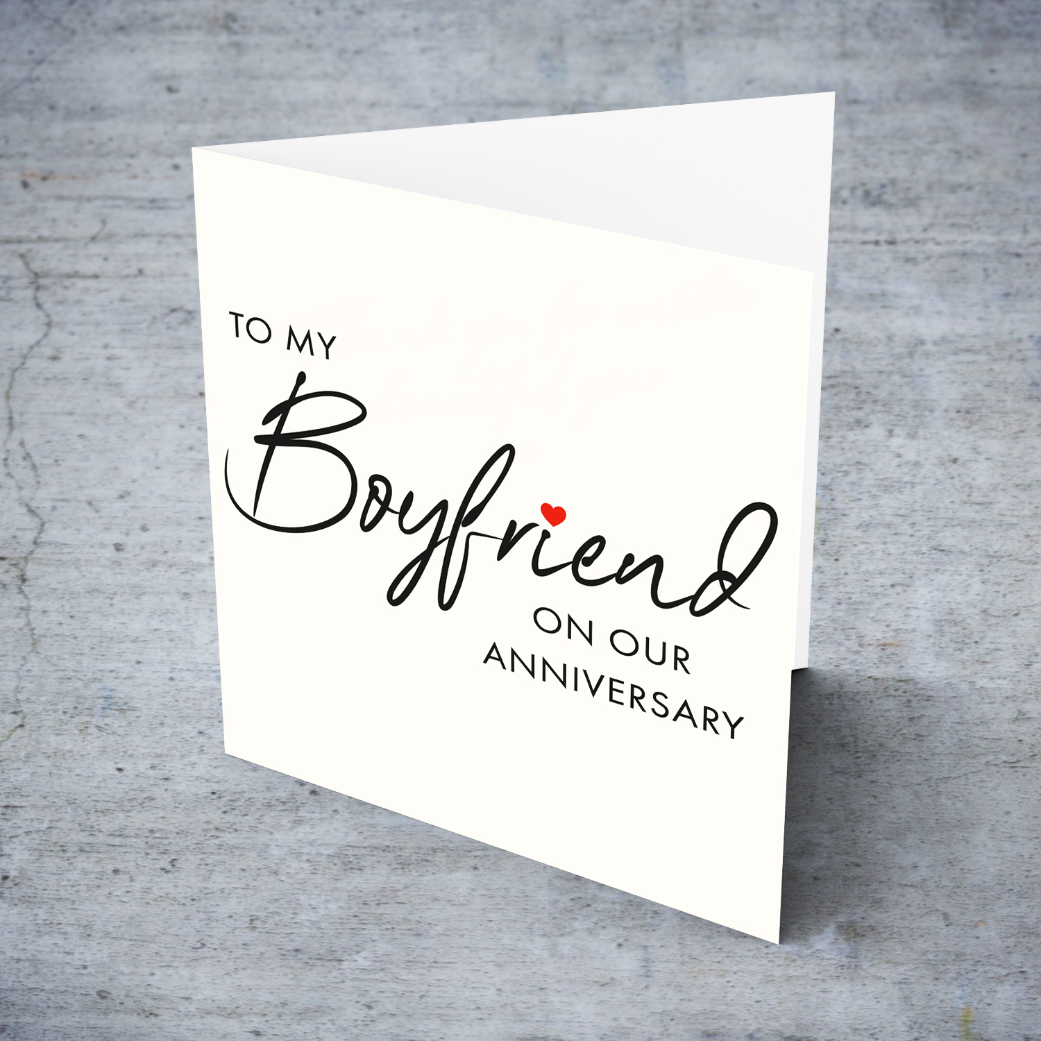 Minimalist anniversary card for boyfriend with red hearts in English