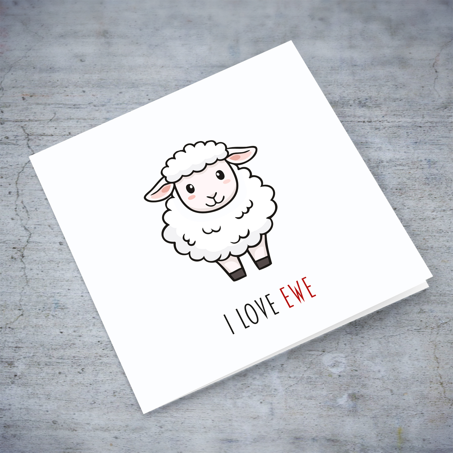 A cute sheep with an " I love EWE" message in English (Blank message)