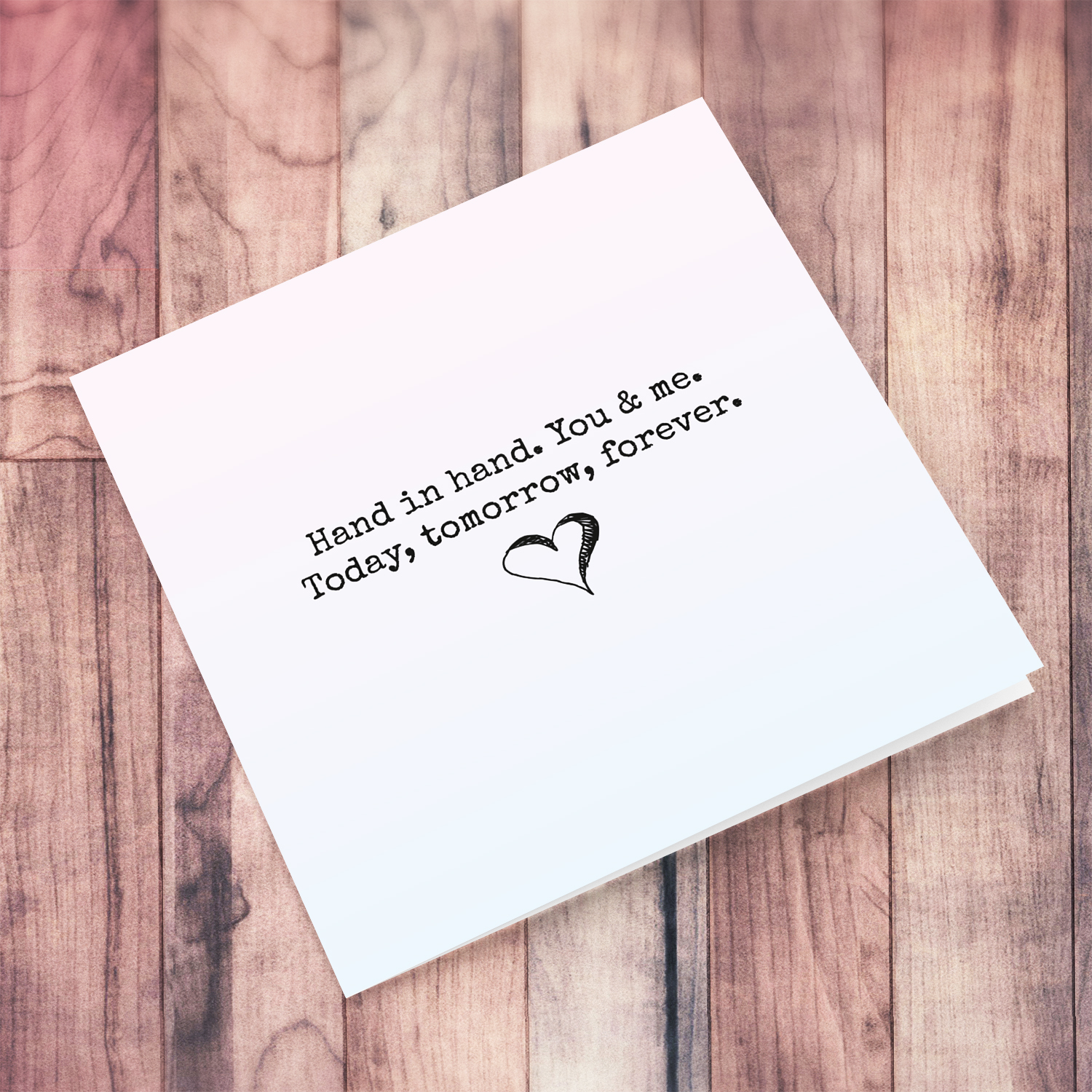 Positive message hand in hand... greeting card in gradient light pink to light blue background and in English (Blank message)