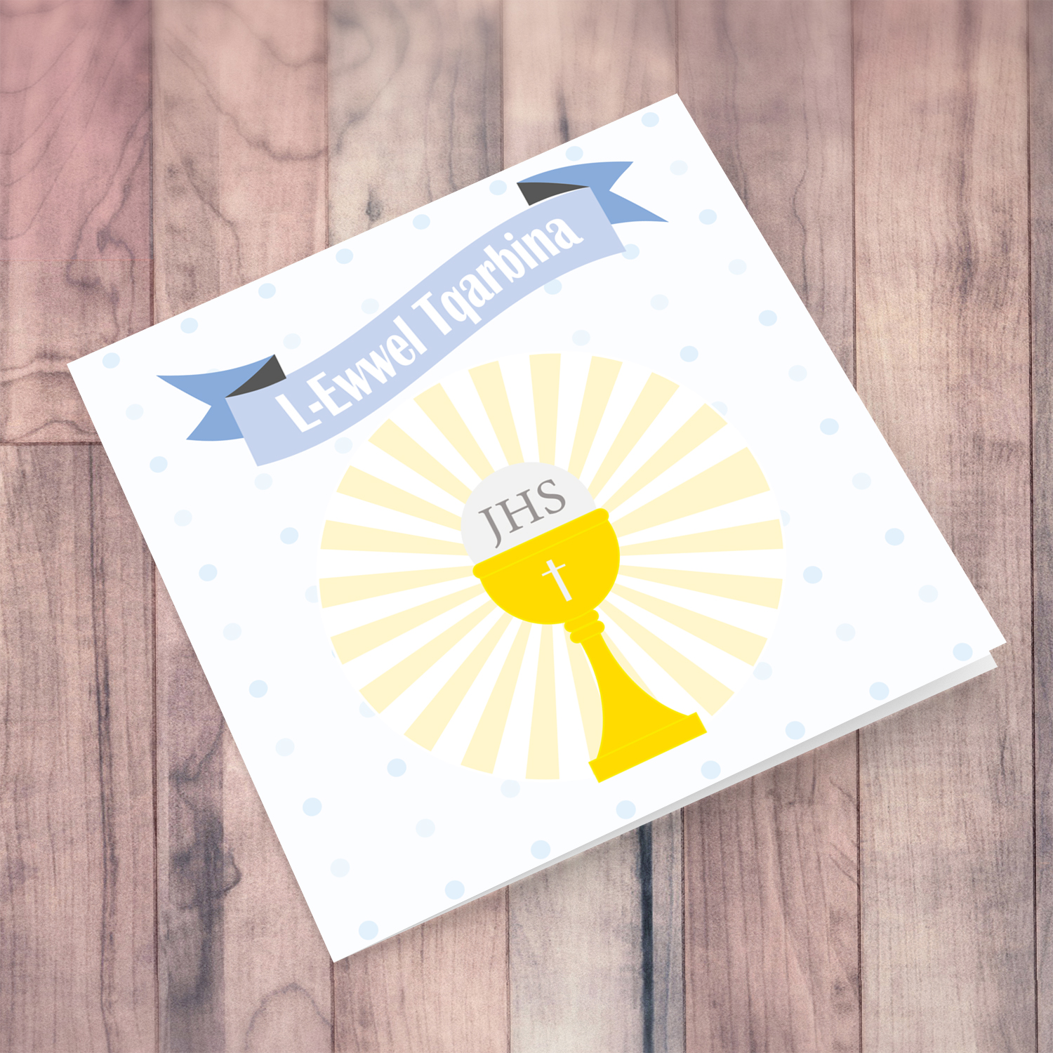 Light Blue dot background holy communion card for boys