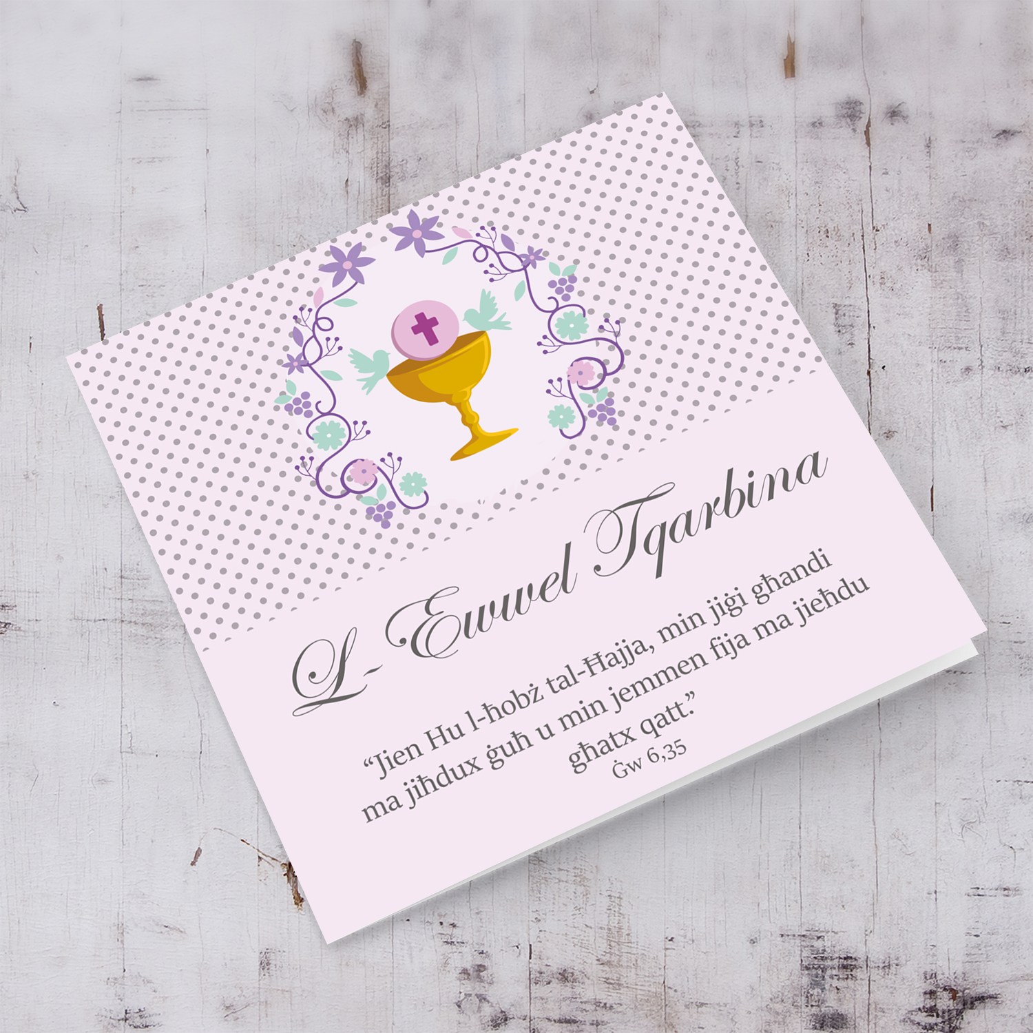 Holy Communion Card for girls with Chalice and holy communion
