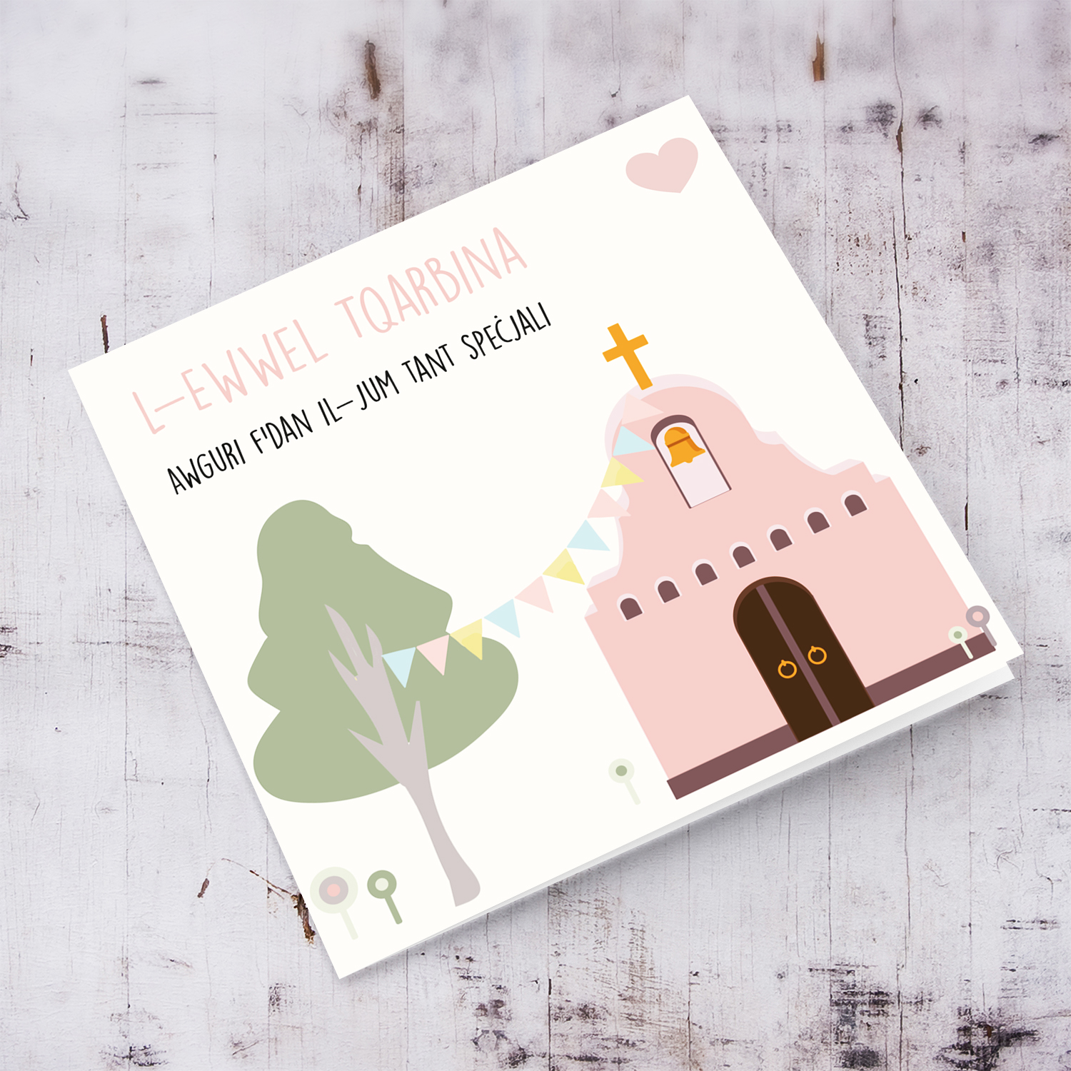 Church themed Holy Communion Card for girls in Maltese