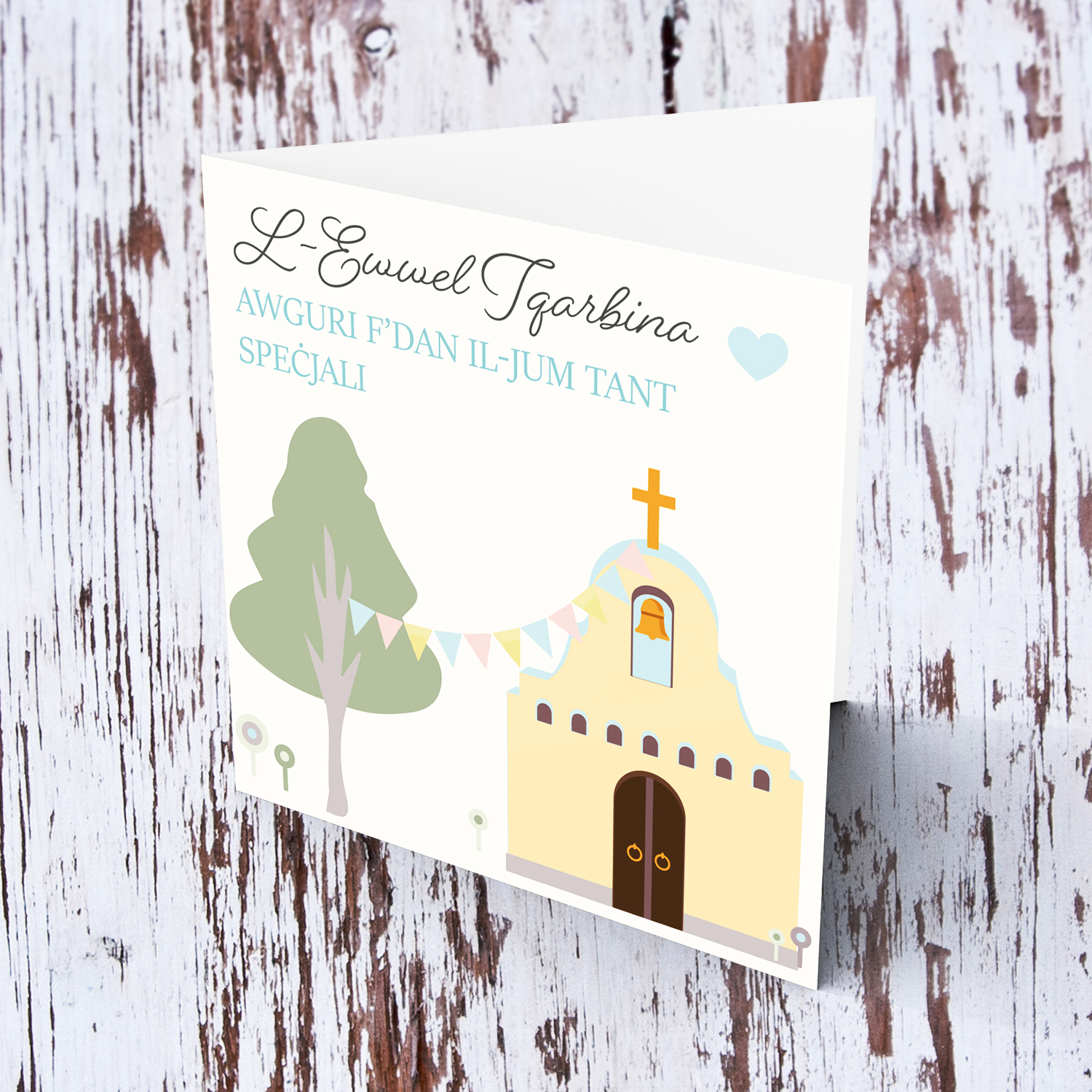 Church themed Holy Communion Card for boys in Maltese