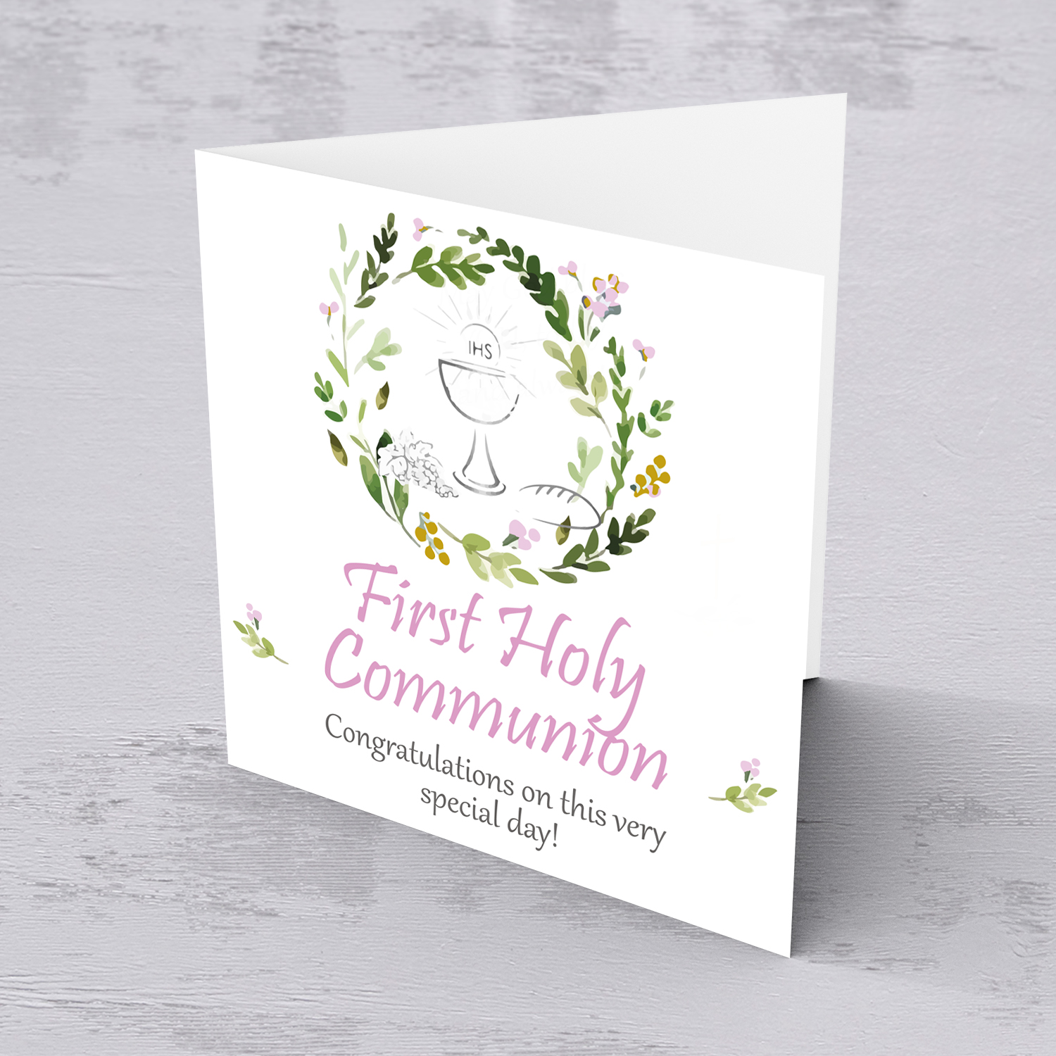 Floral wreath with Holy Spirit Confirmation Card in English for Girl