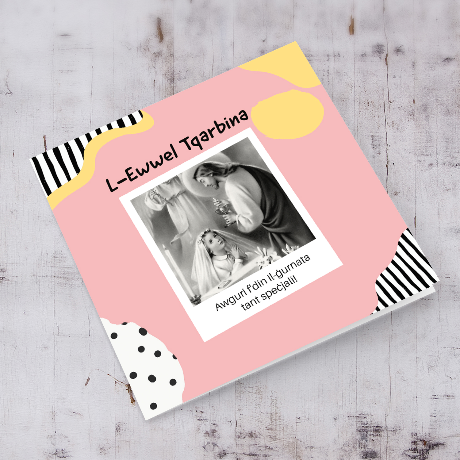 Traditional and modern holy communion card for girls in Maltese