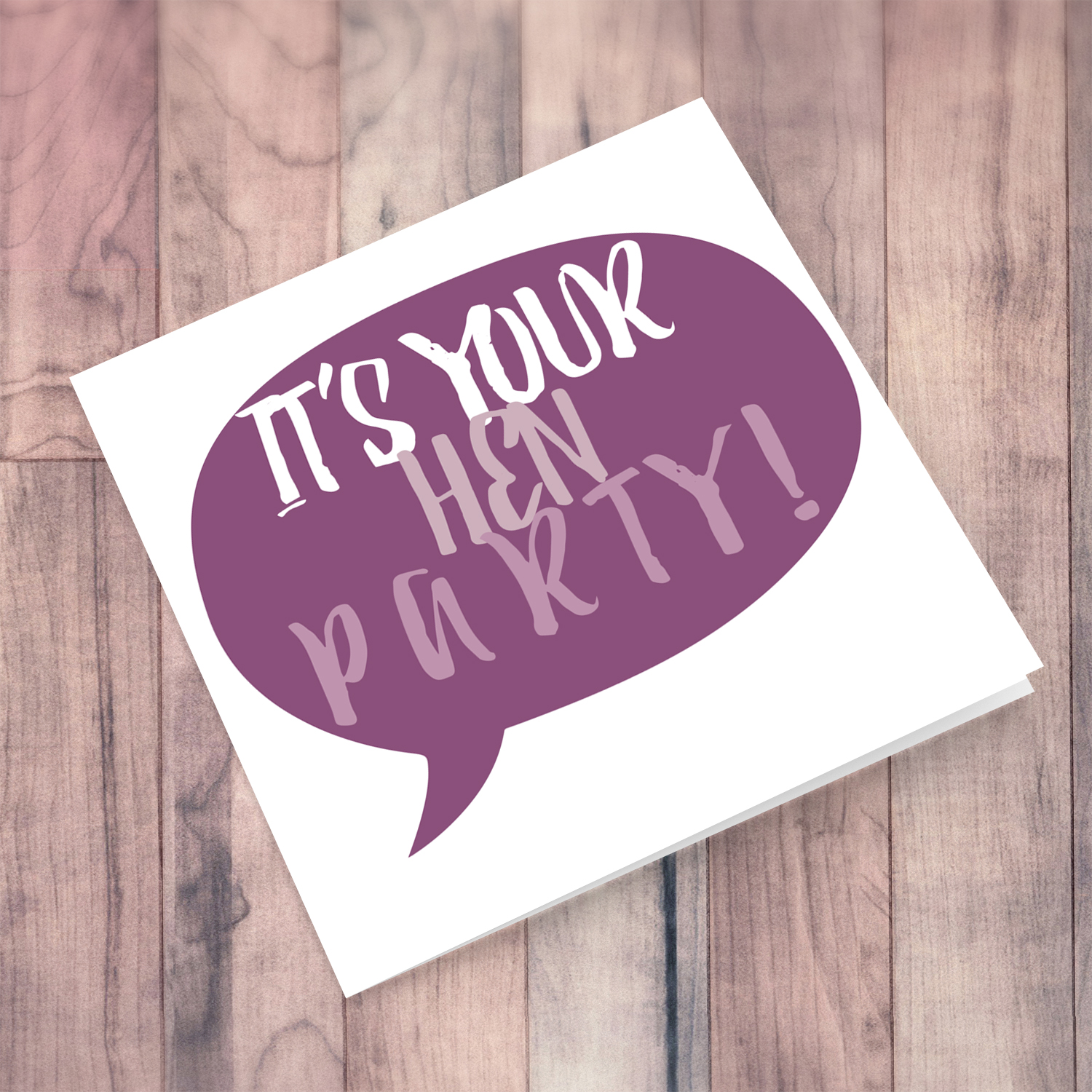 Speech bubble themed hen party card in purple tones (English)