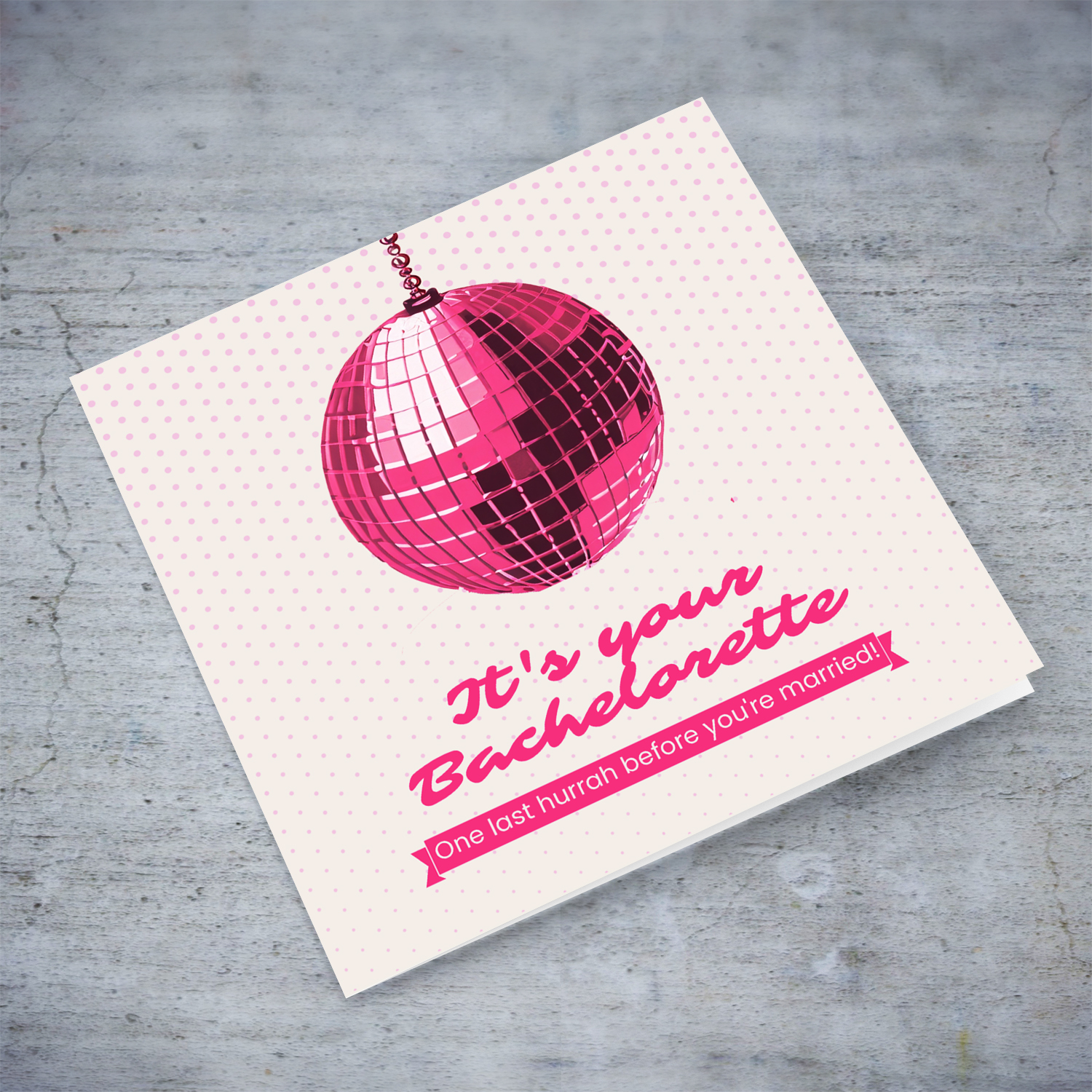 Pink disco ball bachelorette / hen party card in English