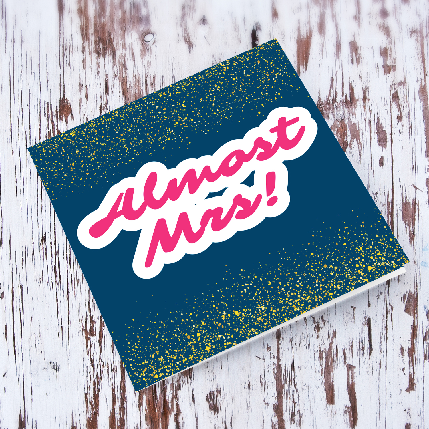Almost Mrs Hen party / Bachelorette Card with blue background and glitters in English