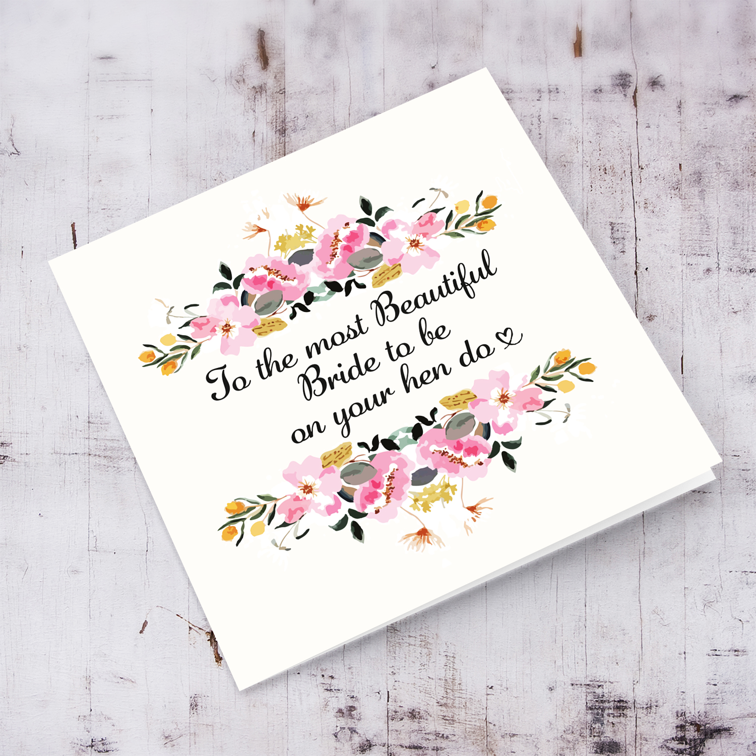 A beautiful pink floral themed hen party card for the bride to be in English