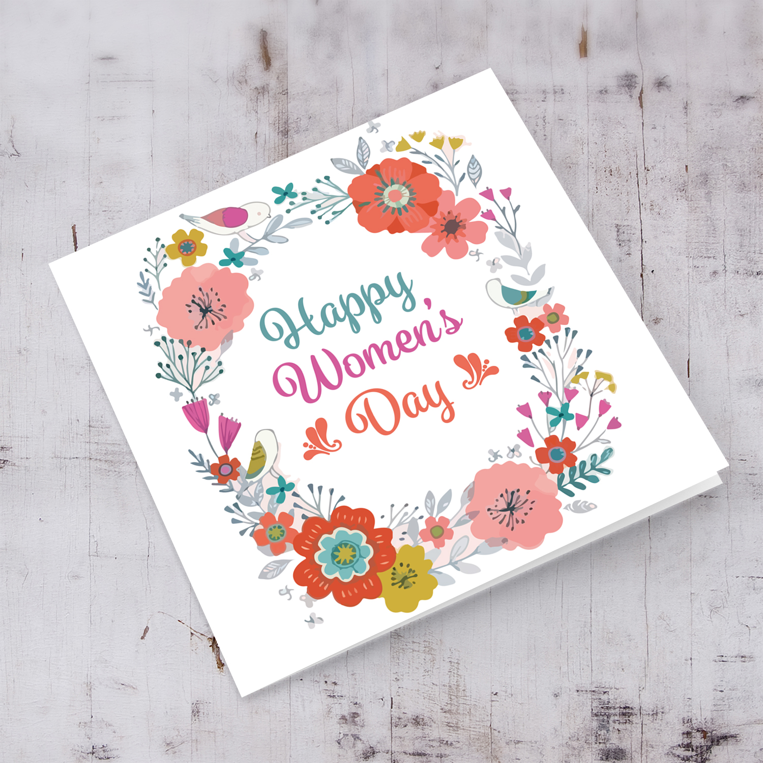 Colourful florals happy women's day card in English