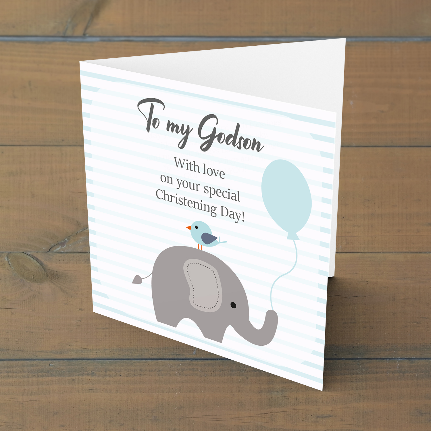 Elephant themed baptism card for godson in English