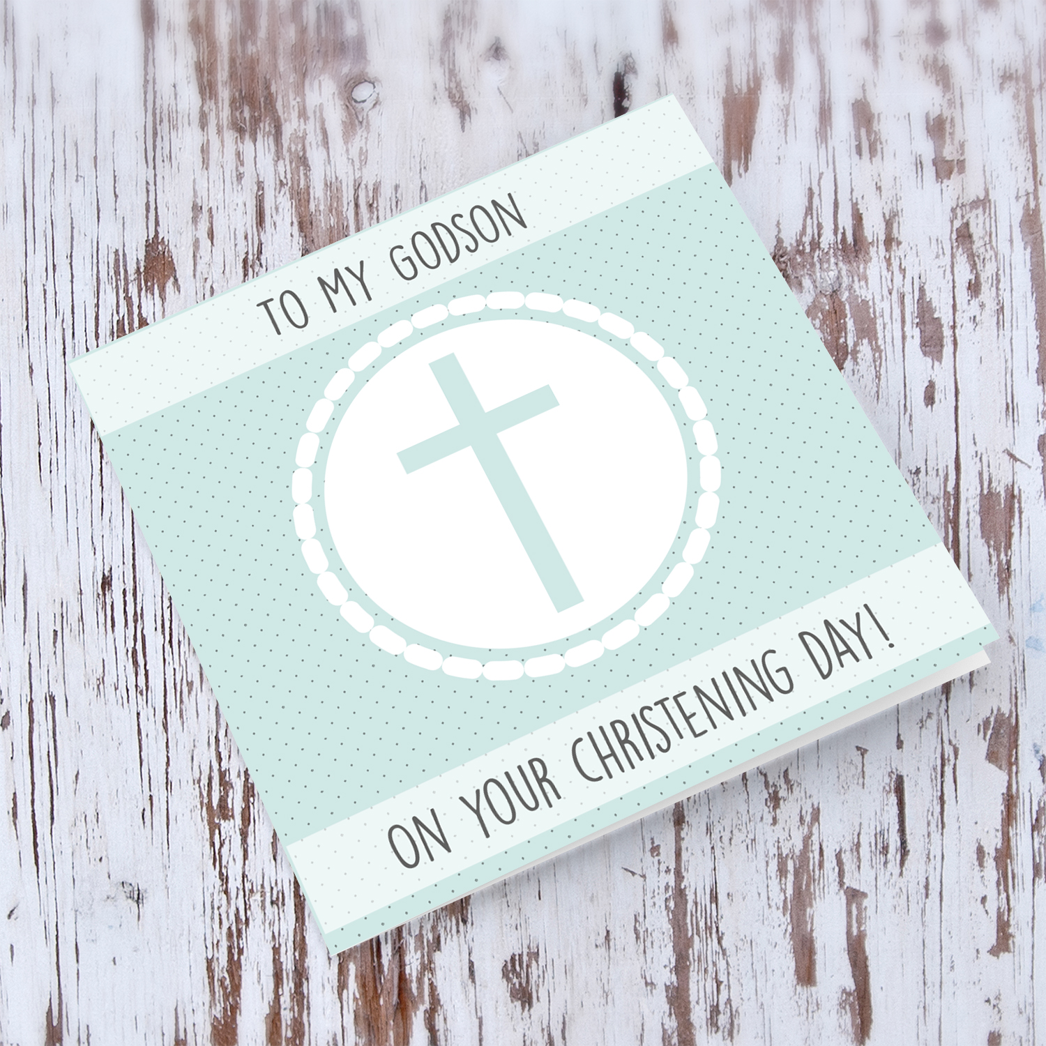 Cross themed baptism card for grandson in English