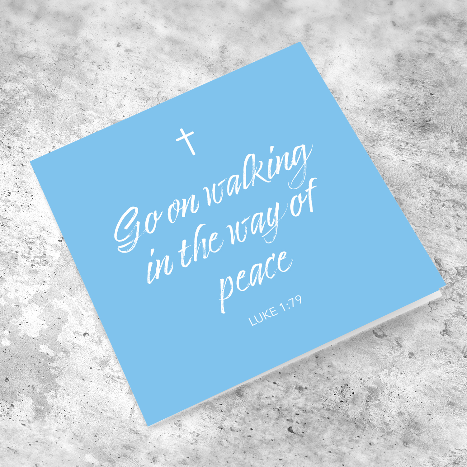 Bible verse baptism card in English with blue background and white text