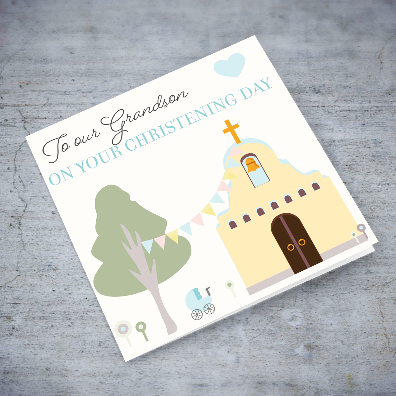 Church themed baptism / christening card for Grandson in English