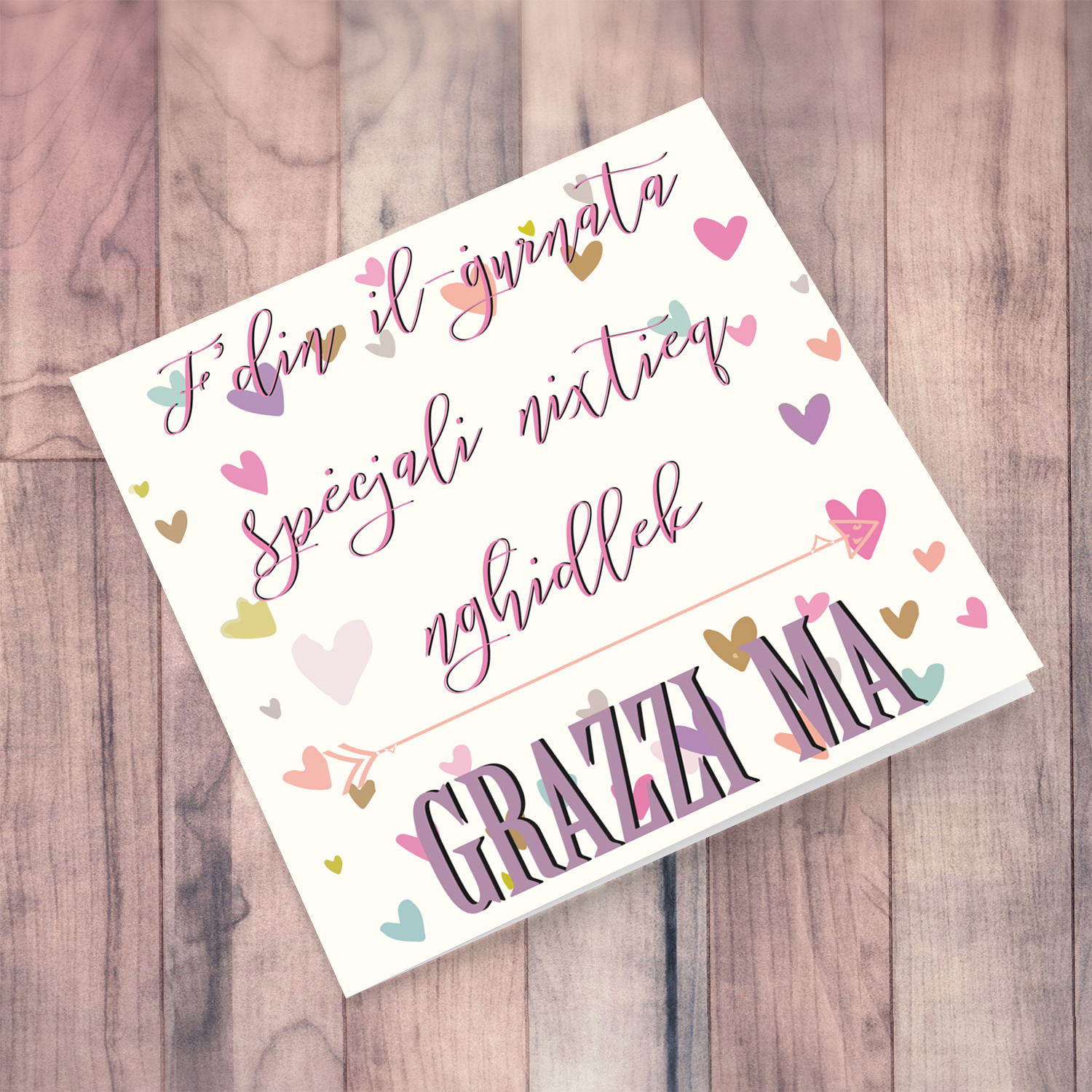 Heart themed Mother's Day card in Maltese for Mum