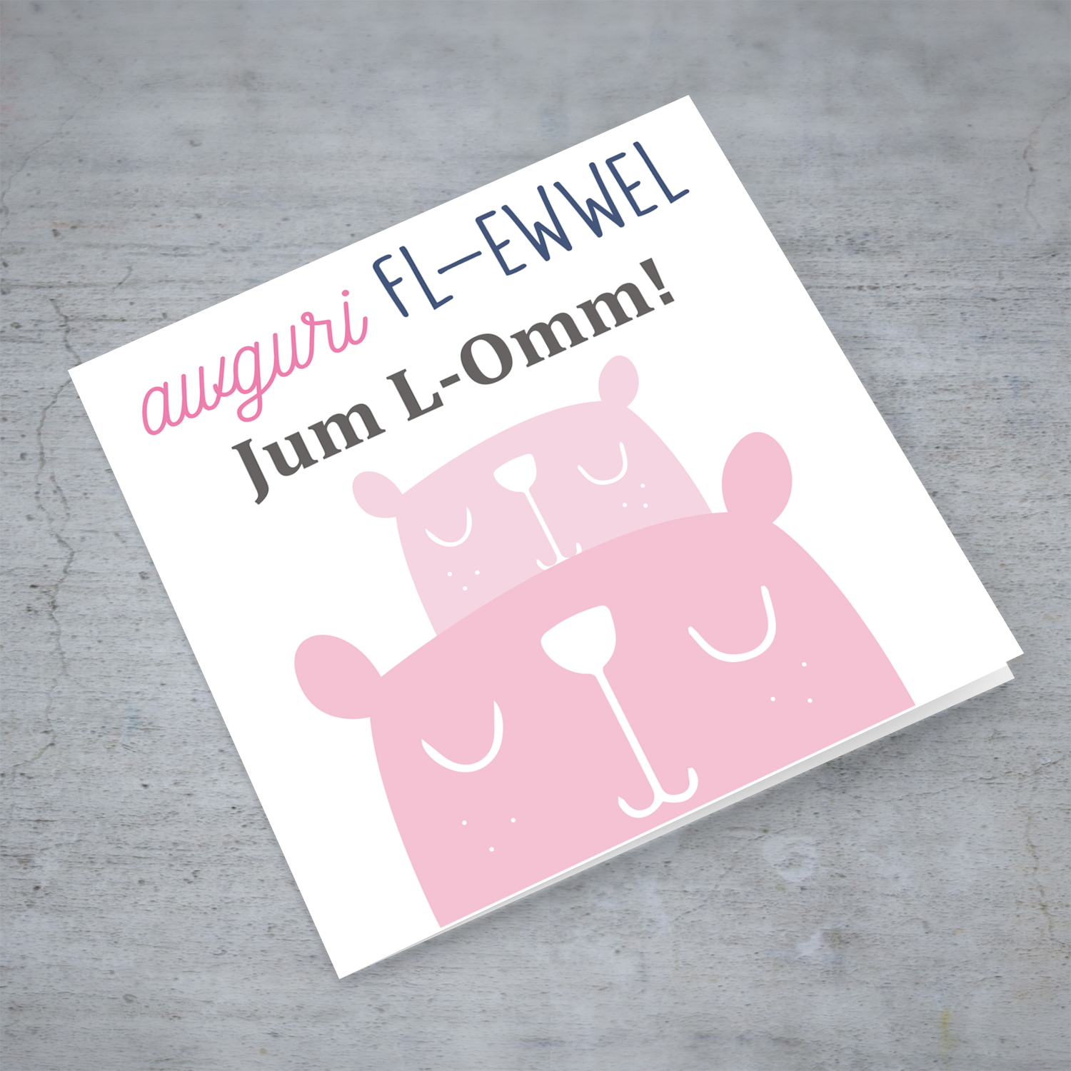 First Mother's Day Card with cuddling pink bears in Maltese