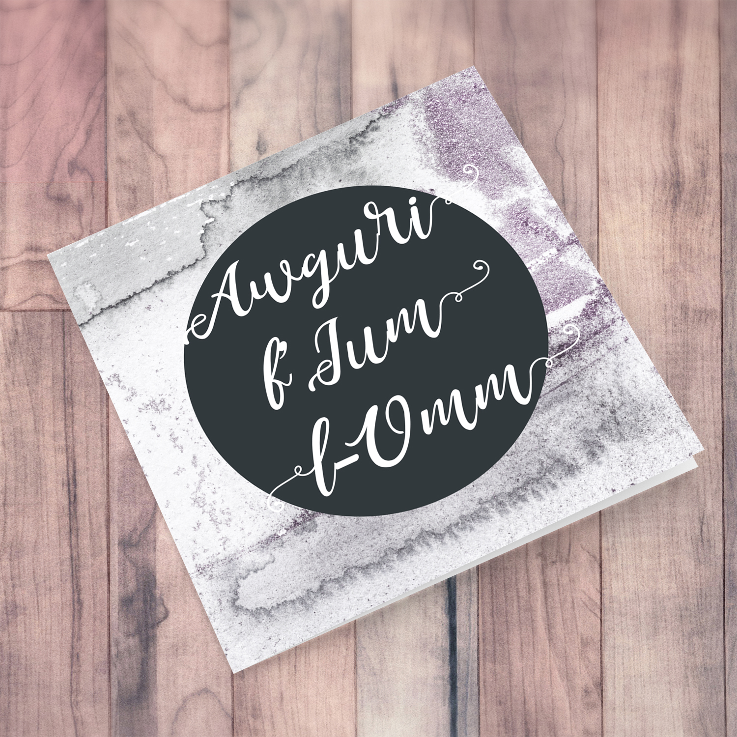 Watercolour background with dark grey circle Mother's Day Card in Maltese