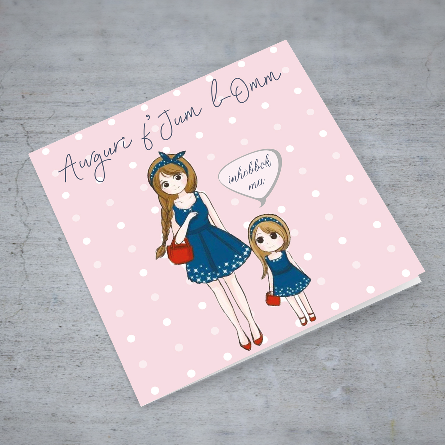 Mum & Girl themed mother's day card in Maltese