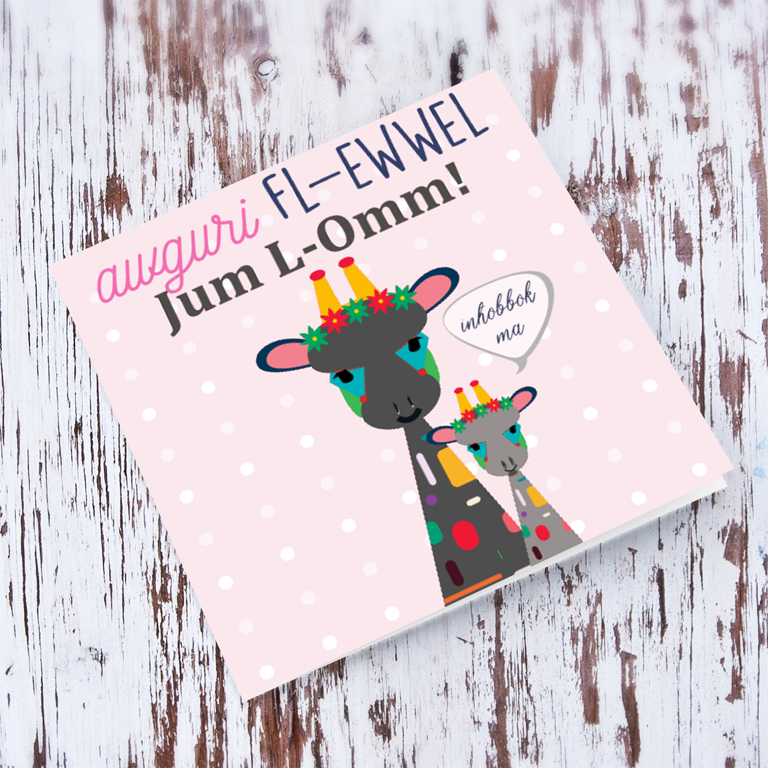 First mother's day card with Mummy and baby Giraffe in Maltese