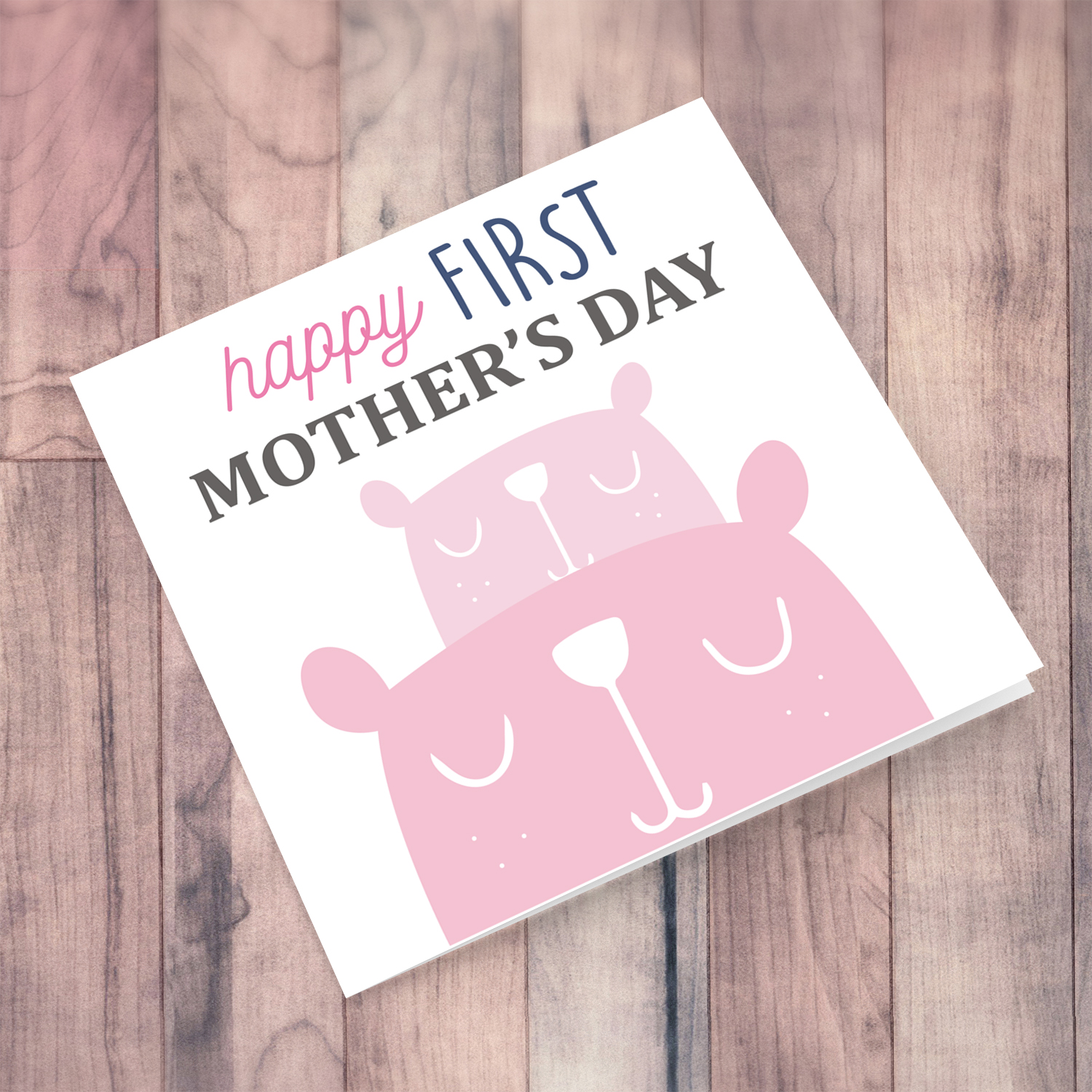 First Mother's Day Card with cuddling pink bears in English
