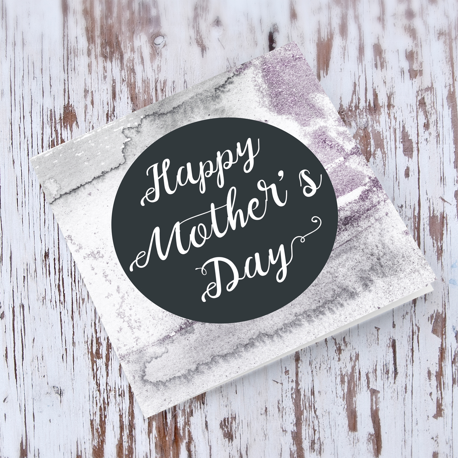 Watercolour background with dark grey circle Mother's Day Card in English (Blank on the inside)