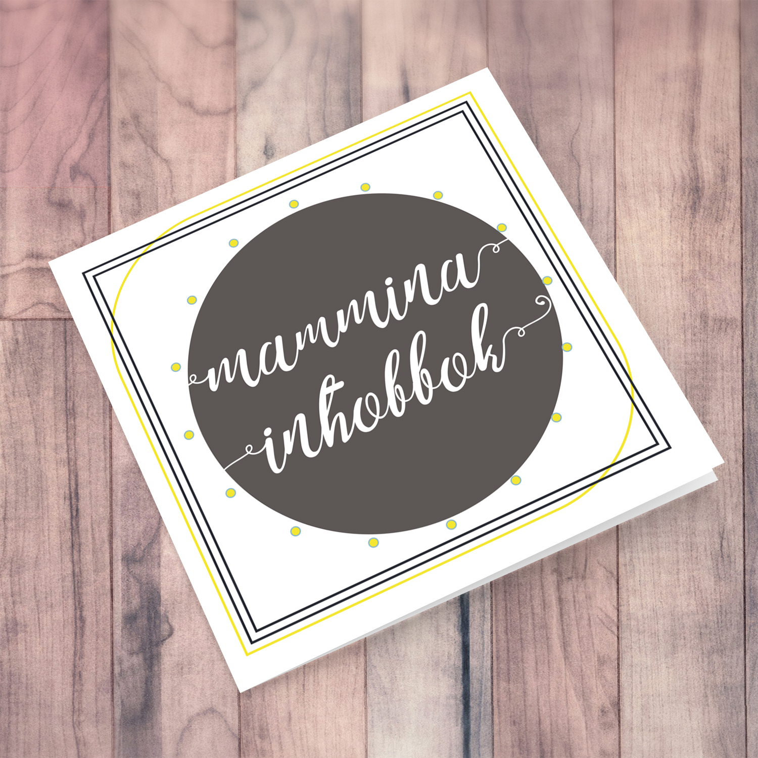 Mother's Day card in Maltese with dark brown circle and white wording in Maltese