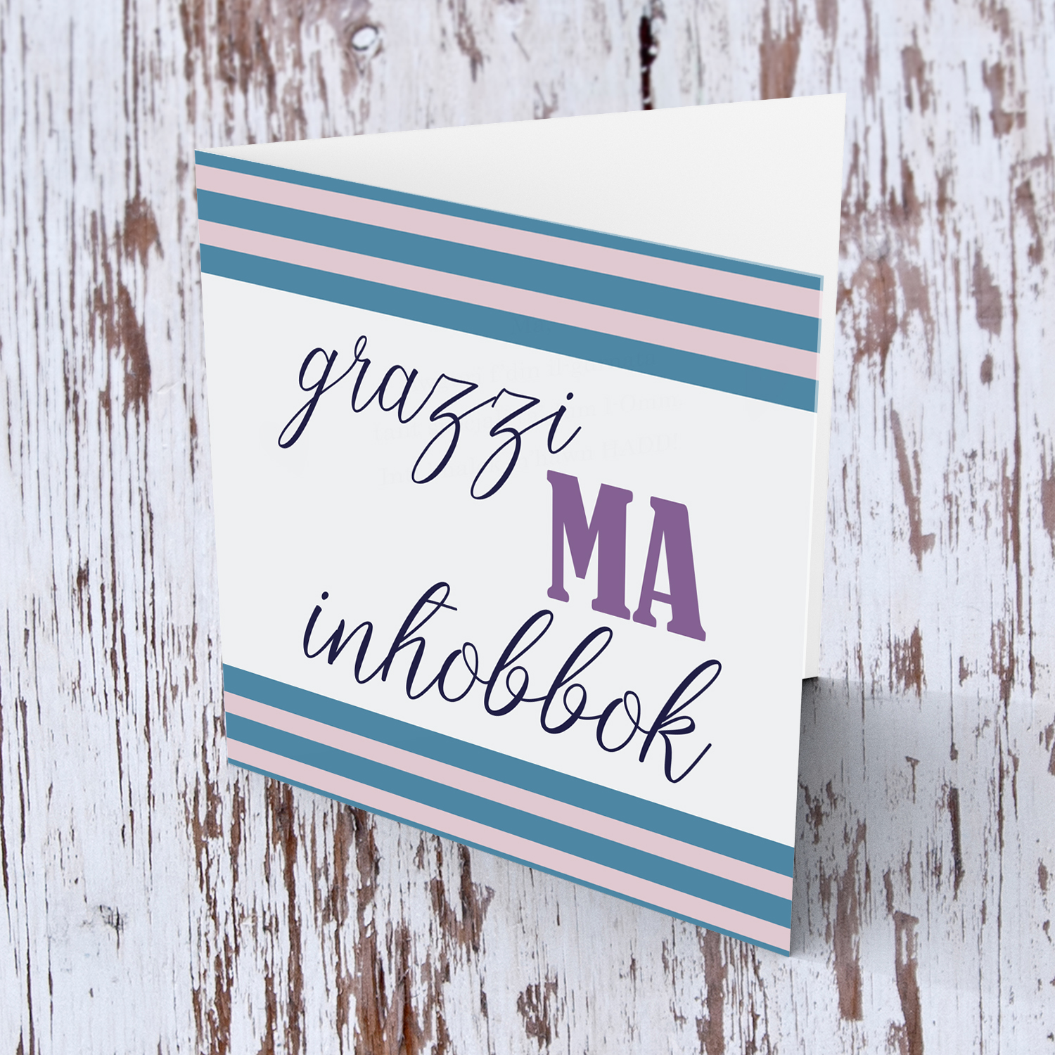 Striped Mother's Day card in blue and purple tones in Maltese