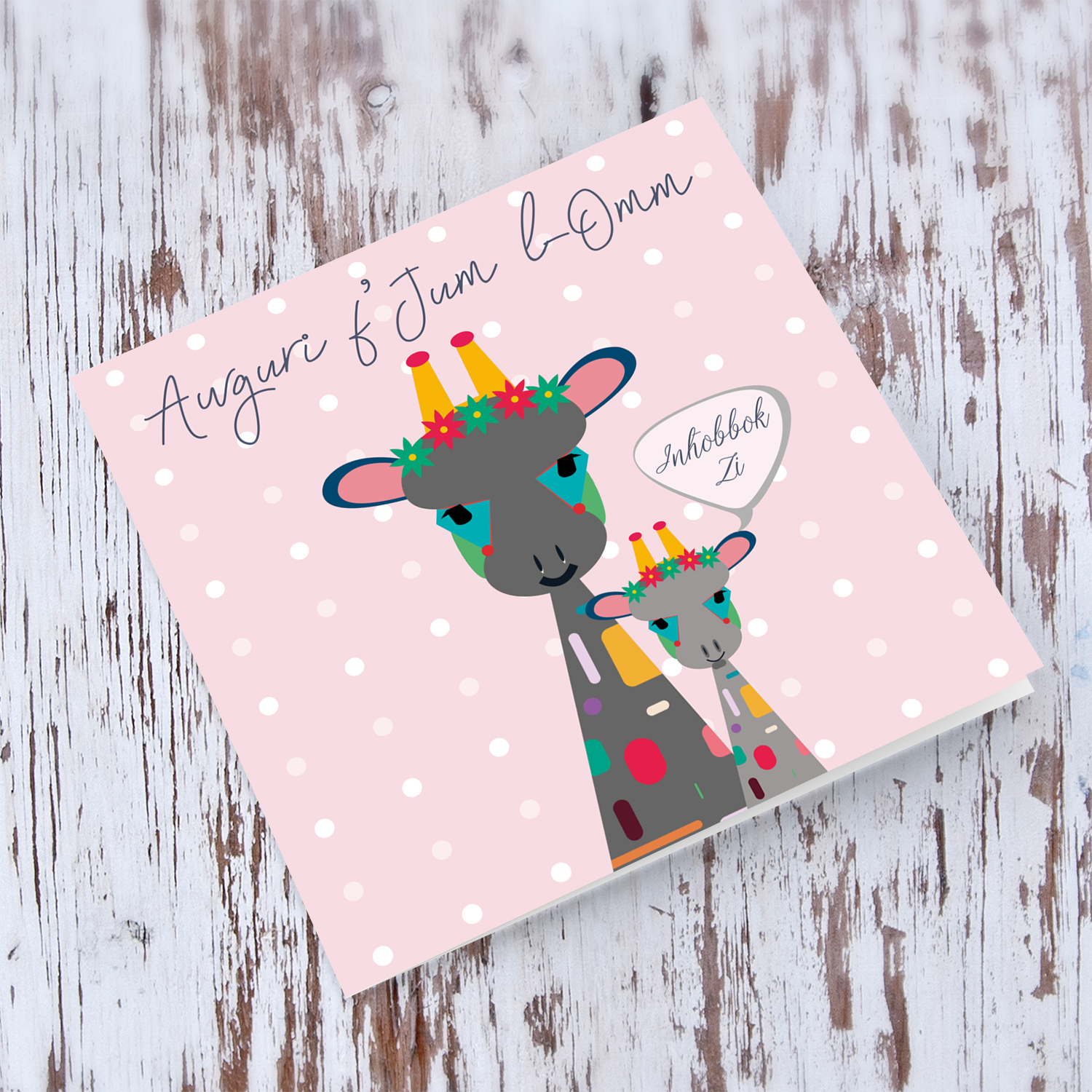 Aunty Mother's Day Card with Giraffe in Maltese