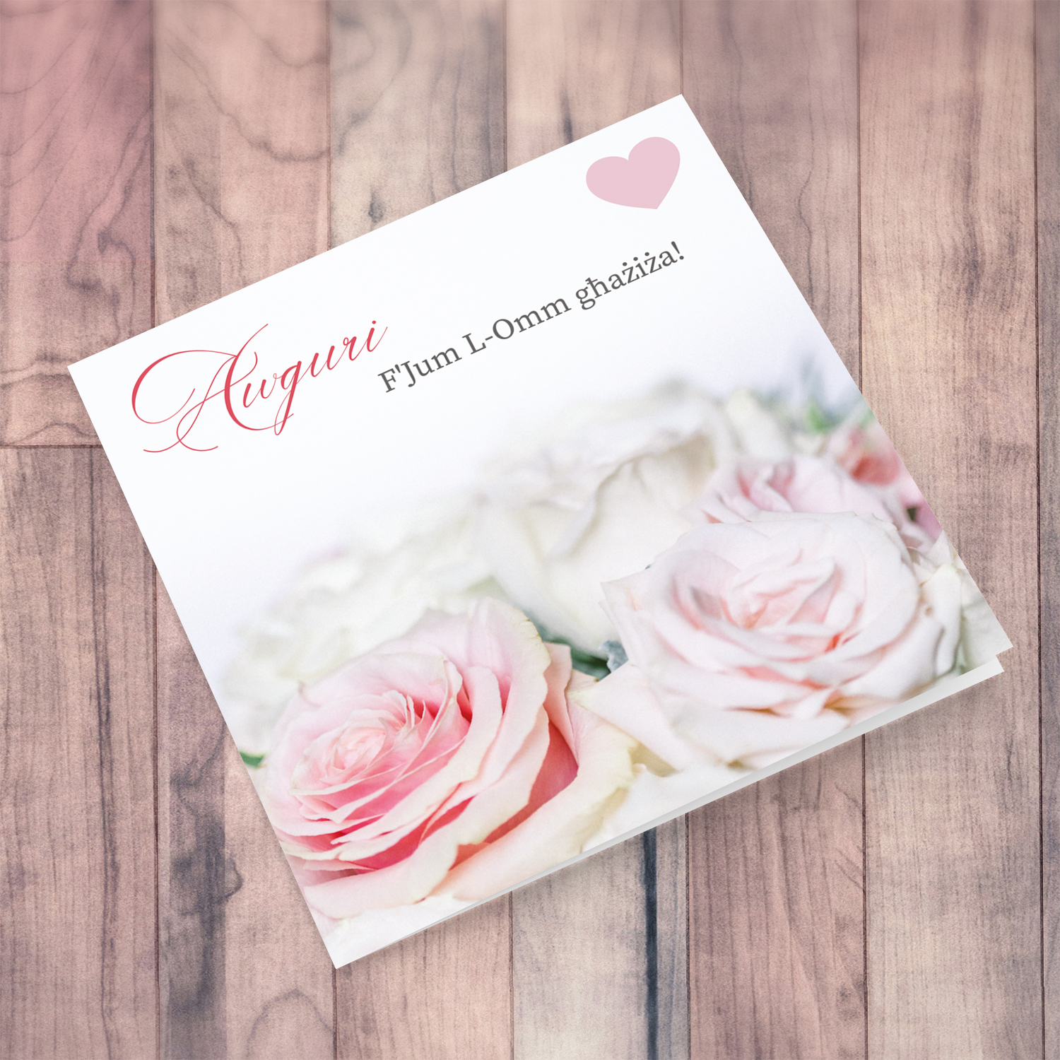 Pink and white roses themed mother's day card in Maltese