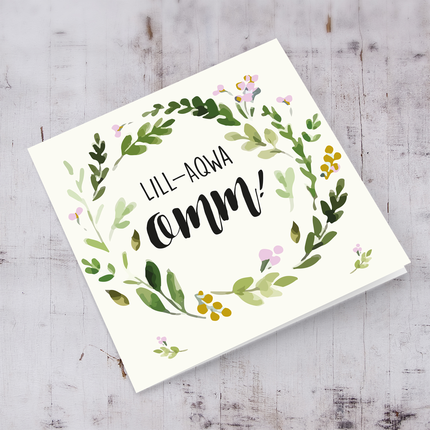 Floral wreath with gold and pink tones mother's day card in Maltese