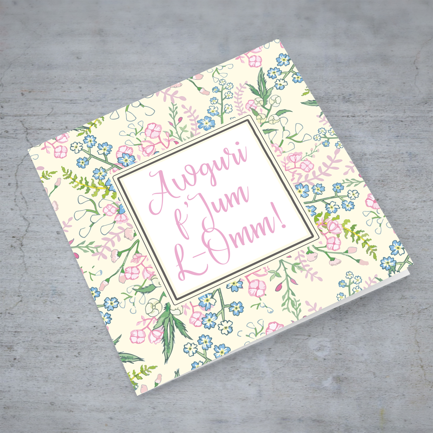 Background filled with flowers Mother's Day Card in Maltese